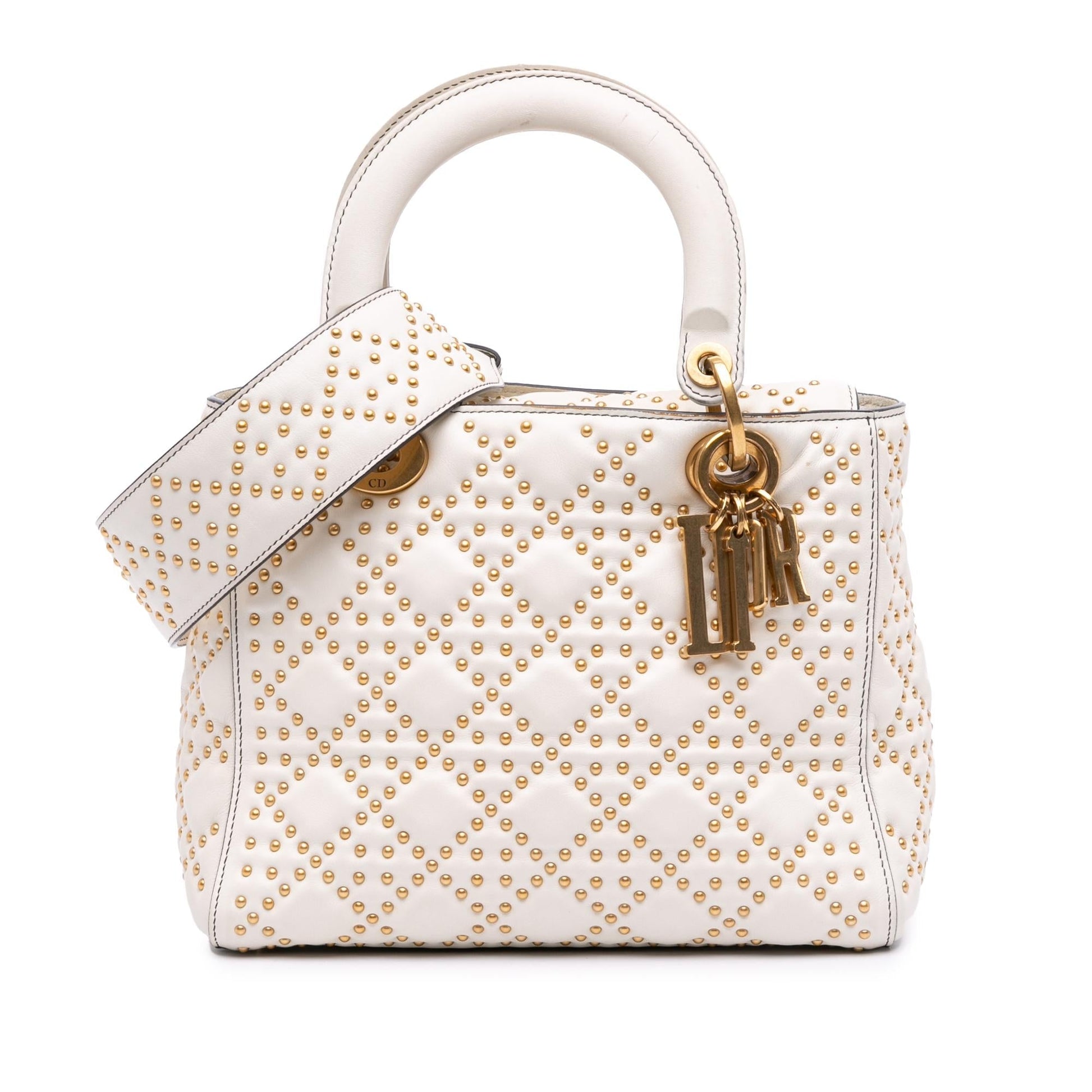 Dior Calfskin Cannage Studded Supple Lady Satchel Bag Medium