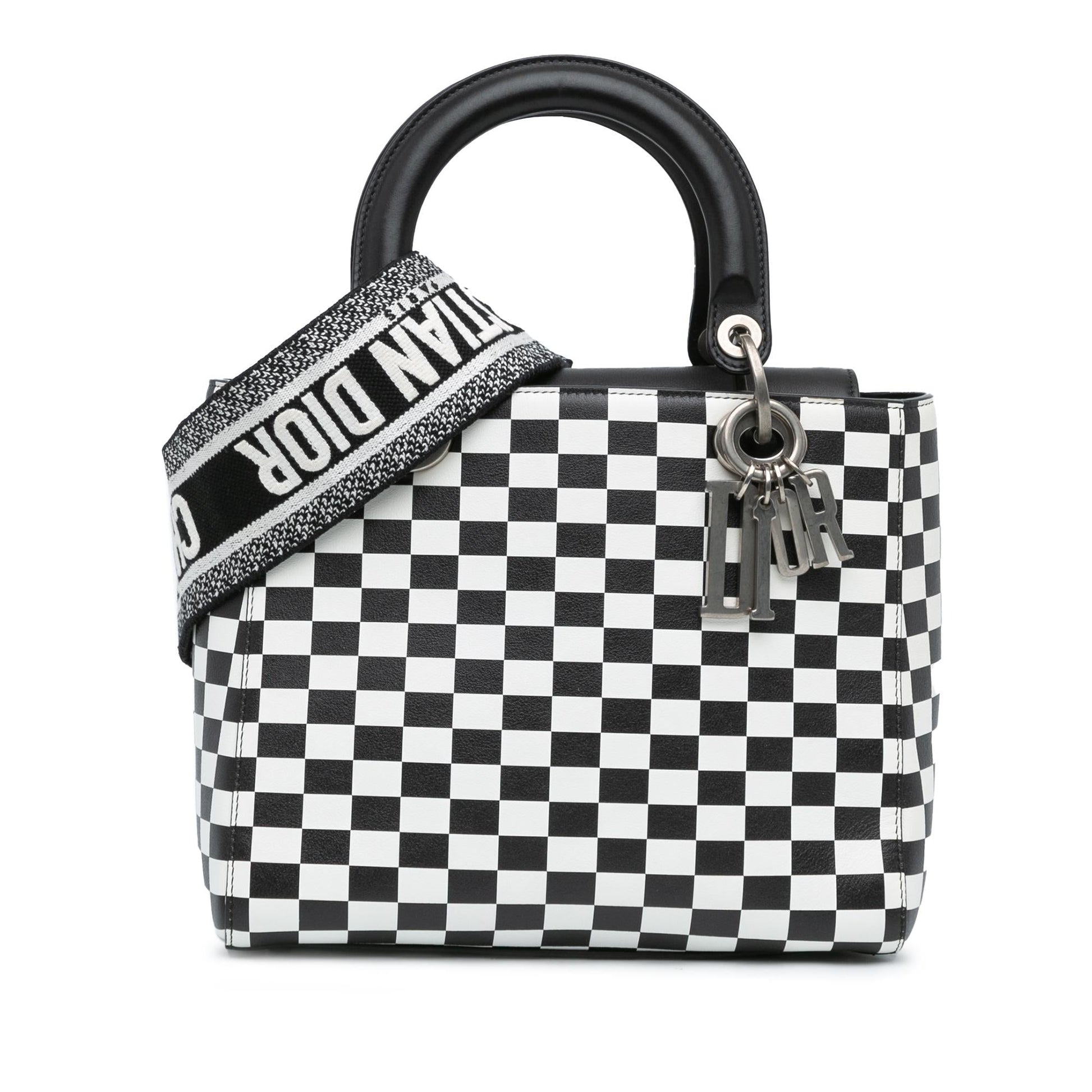 Dior Calfskin Checkered Lady Satchel Bag Medium Checkered Lady Dior