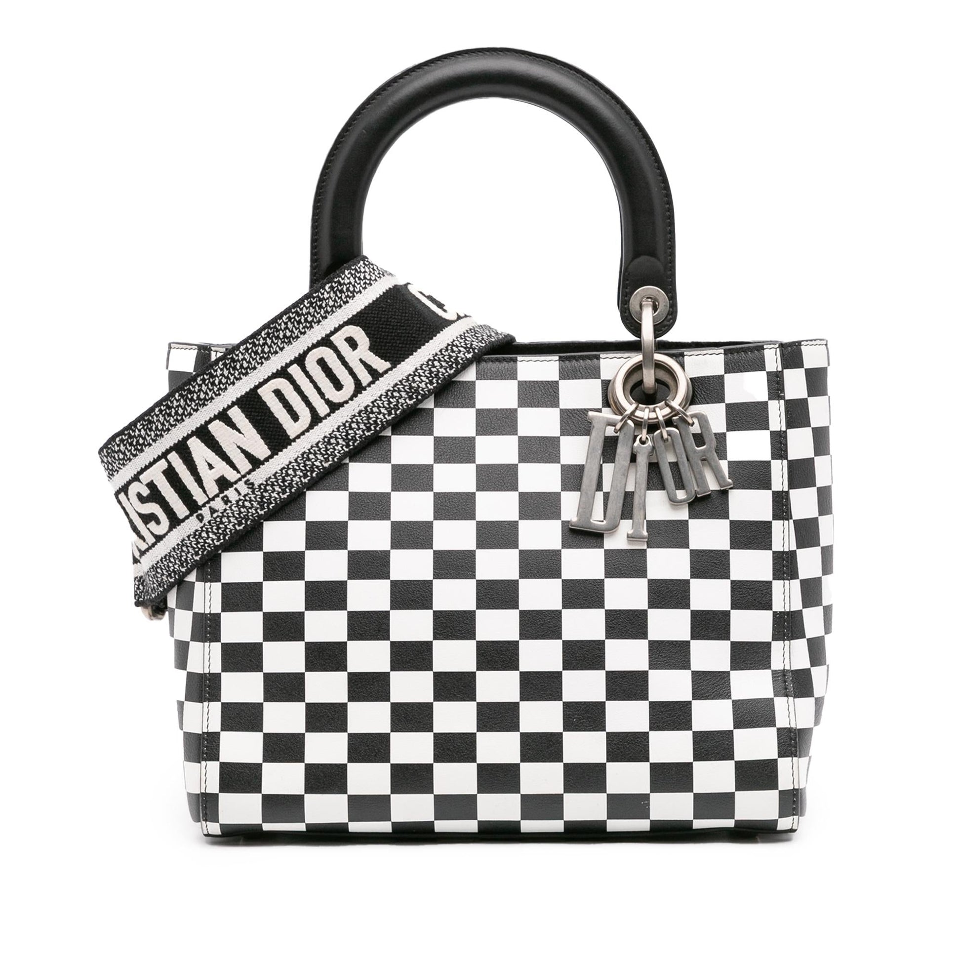 Dior Calfskin Checkered Lady Satchel Bag Medium Lady Dior 2