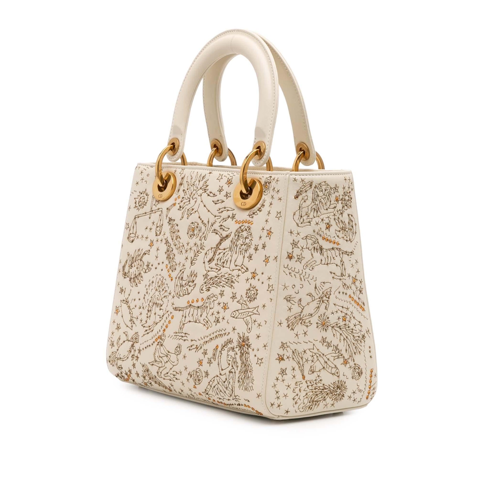Dior Calfskin Astrology Lady Satchel Bag Medium Embroidered