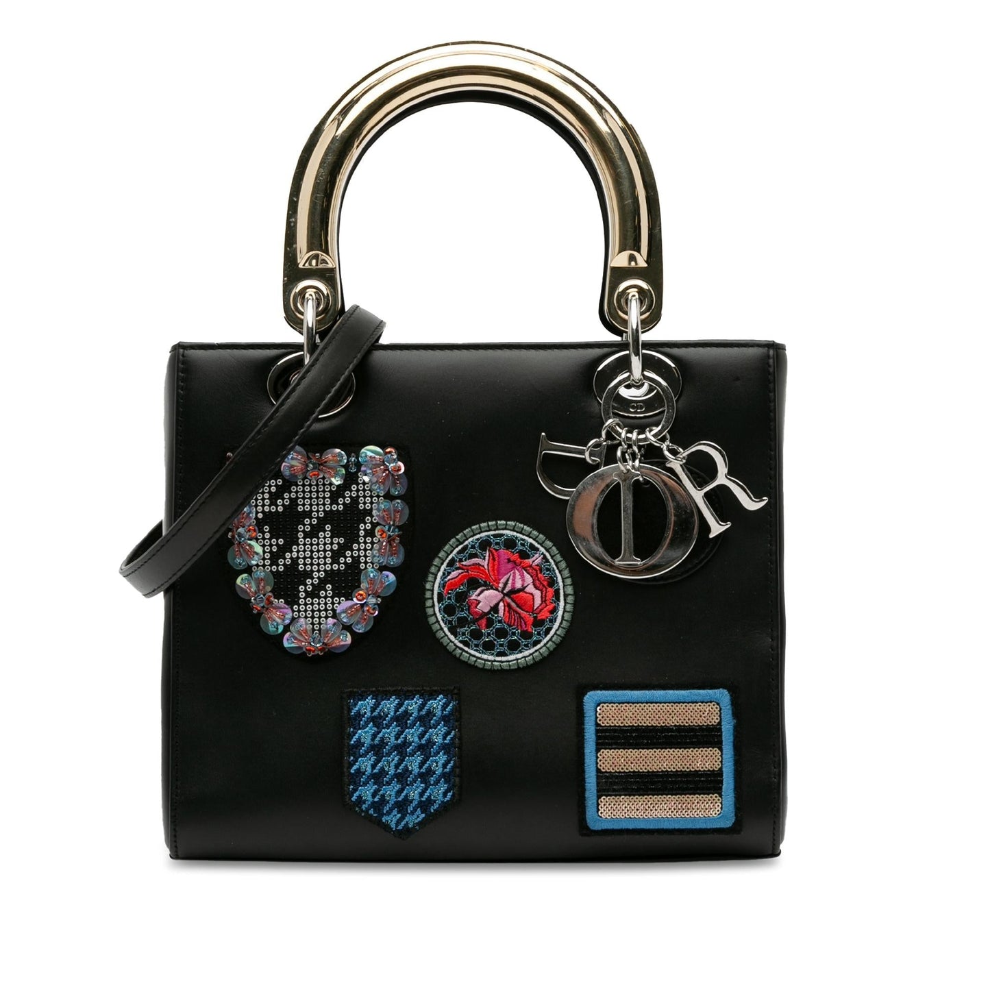 Dior Calfskin Patch Embellished Lady Shg Suldtr Satchel Bag Medium