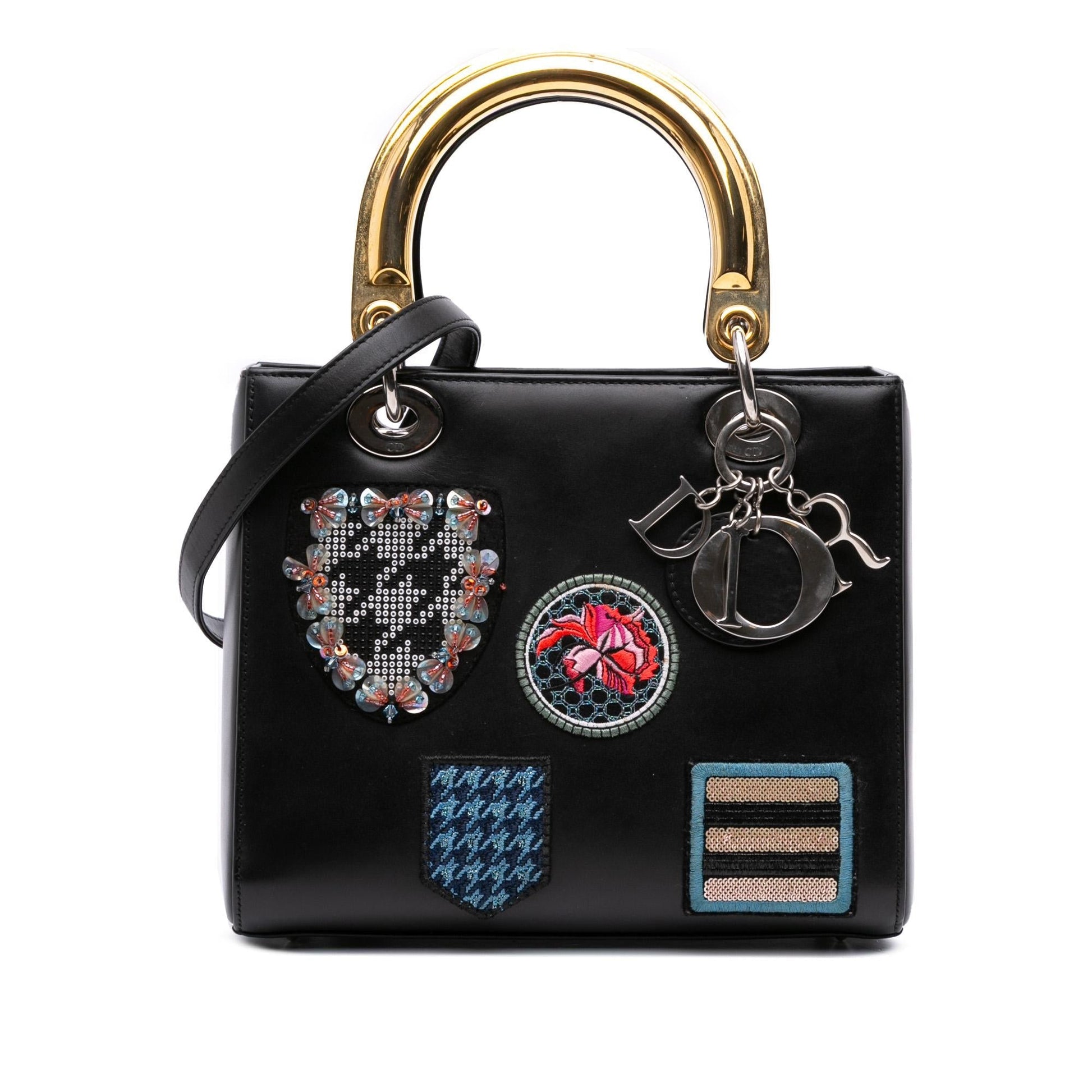 Dior Calfskin Patch Embellished Lady Satchel Bag Medium