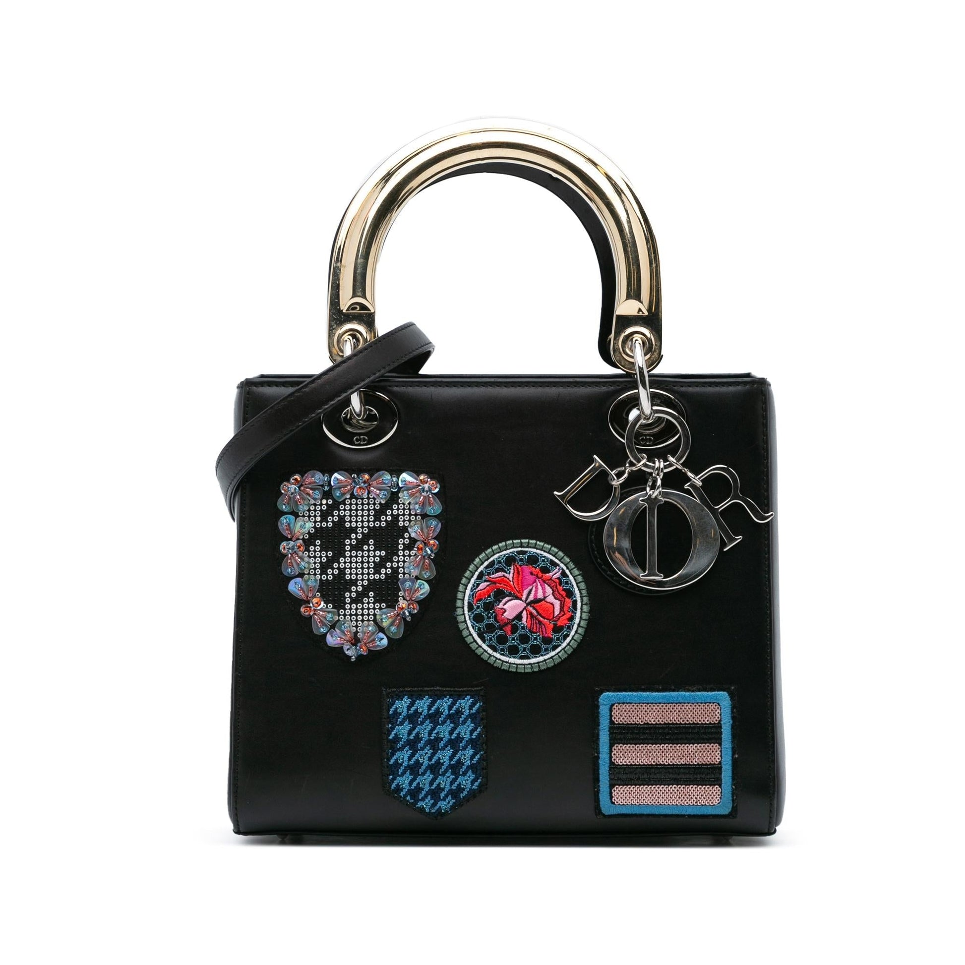 Dior Calfskin Patch Embellished Lady Satchel Bag Medium Lady Dior 1
