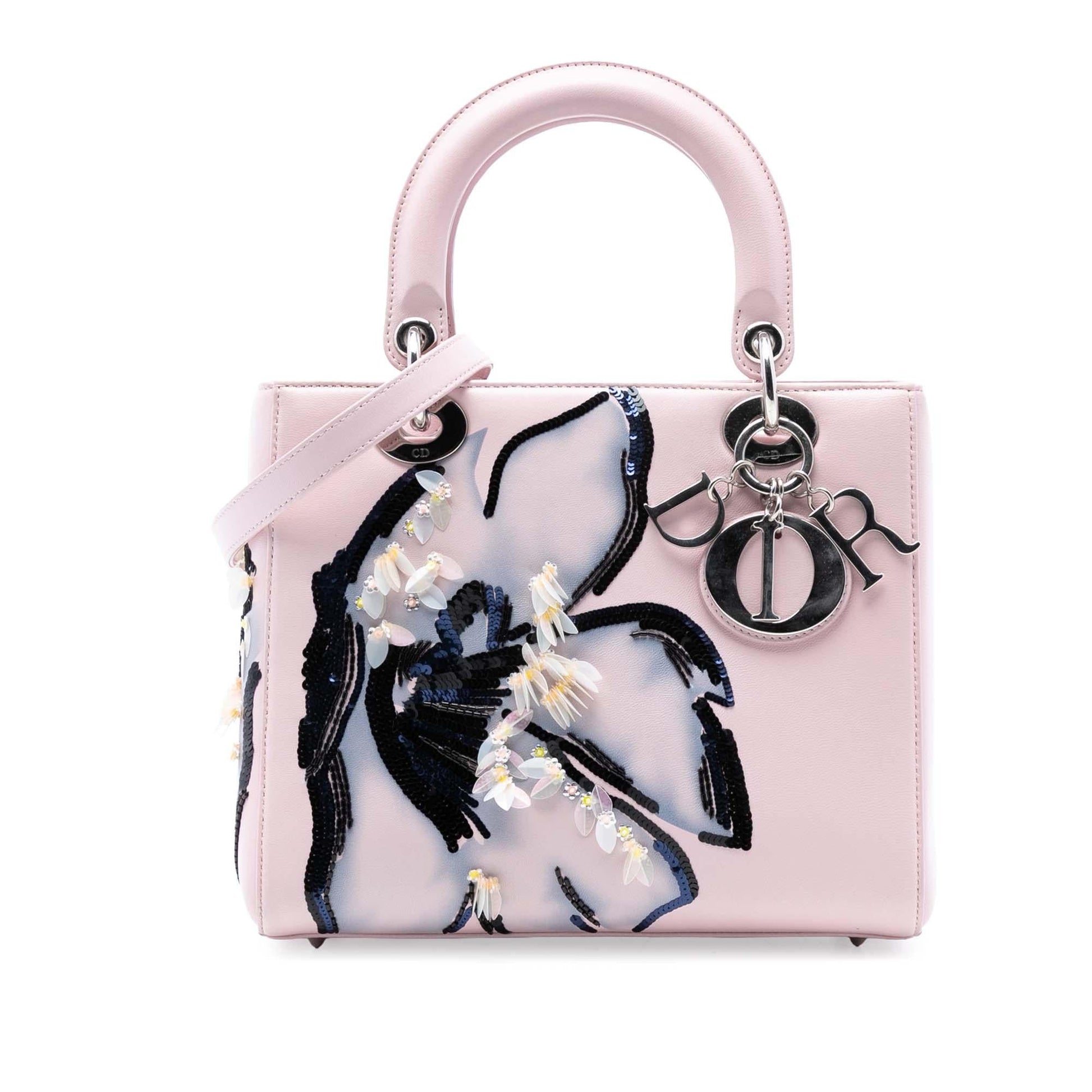 Dior Calfskin Sequin Embellished Lady Satchel Bag Medium