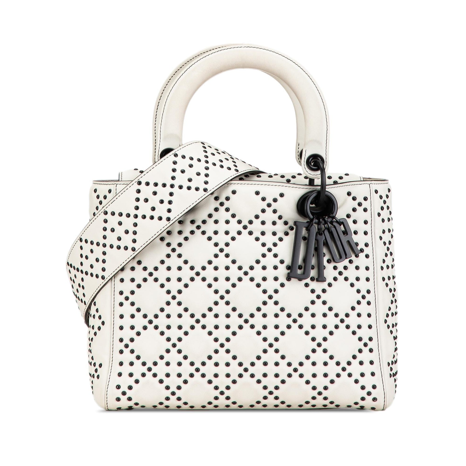 Dior Calfskin Studded Lady Satchel Bag Medium