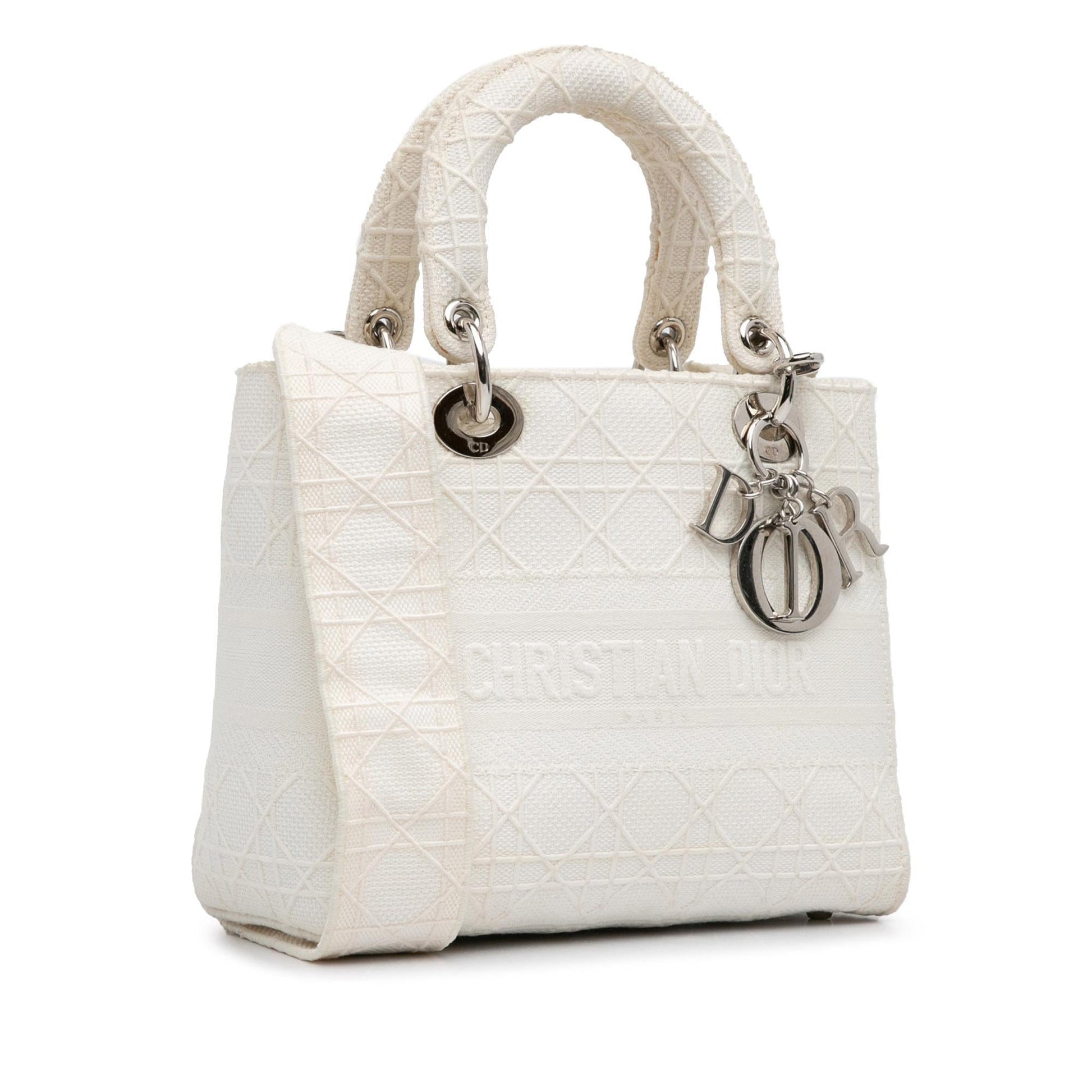 Dior Cannage Lady Lite Satchel Bag Canvas Medium D Lite 11