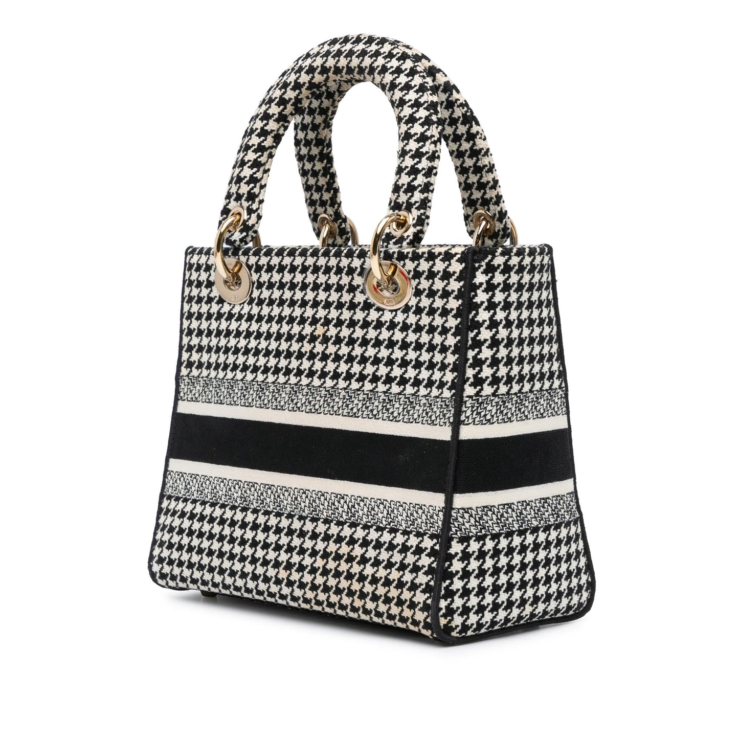 Dior Houndstooth Lady Lite Satchel Bag Canvas Medium Embroidered