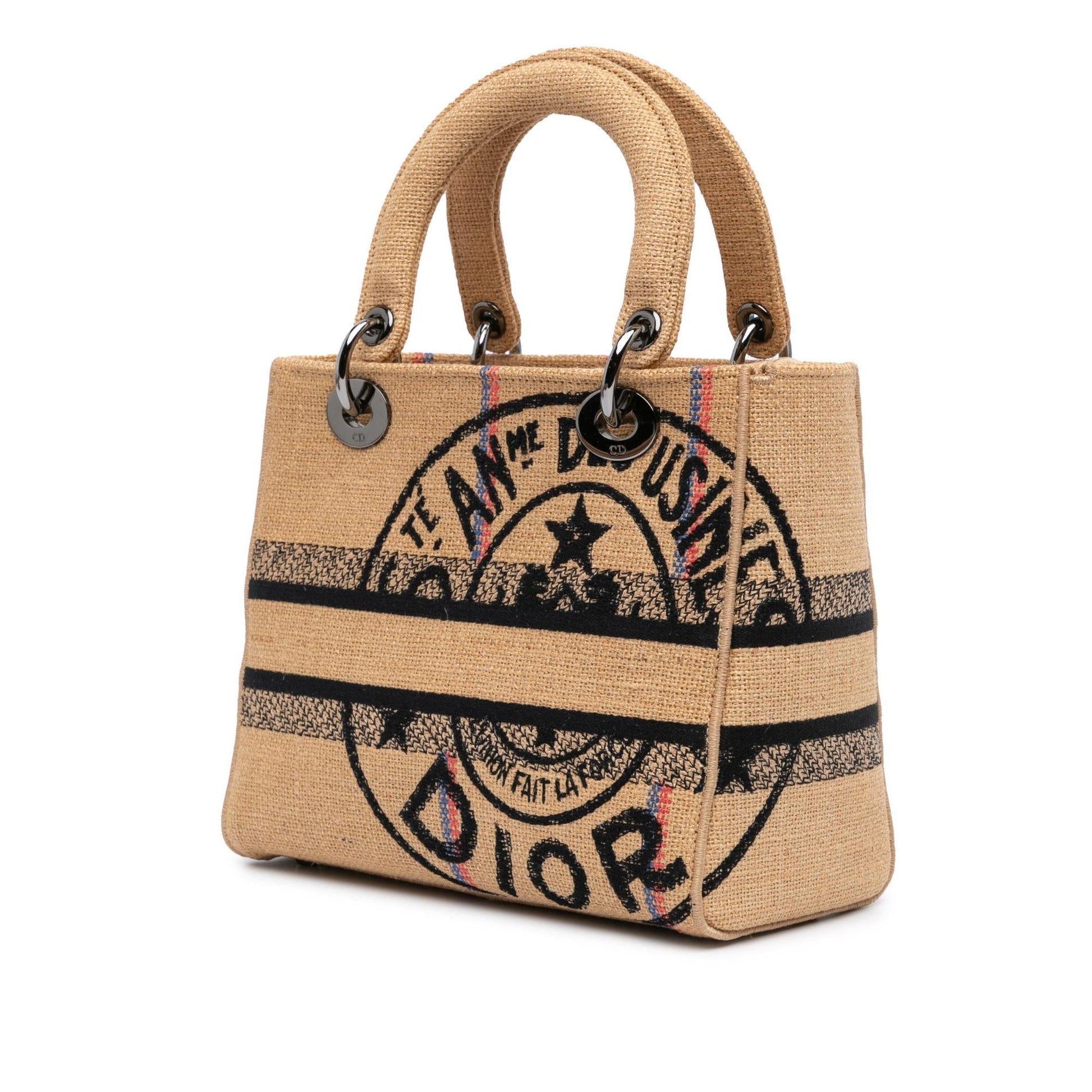 Dior Jute Lady Lite Shg N0Q8Oj Satchel Bag Canvas Medium Embroidered