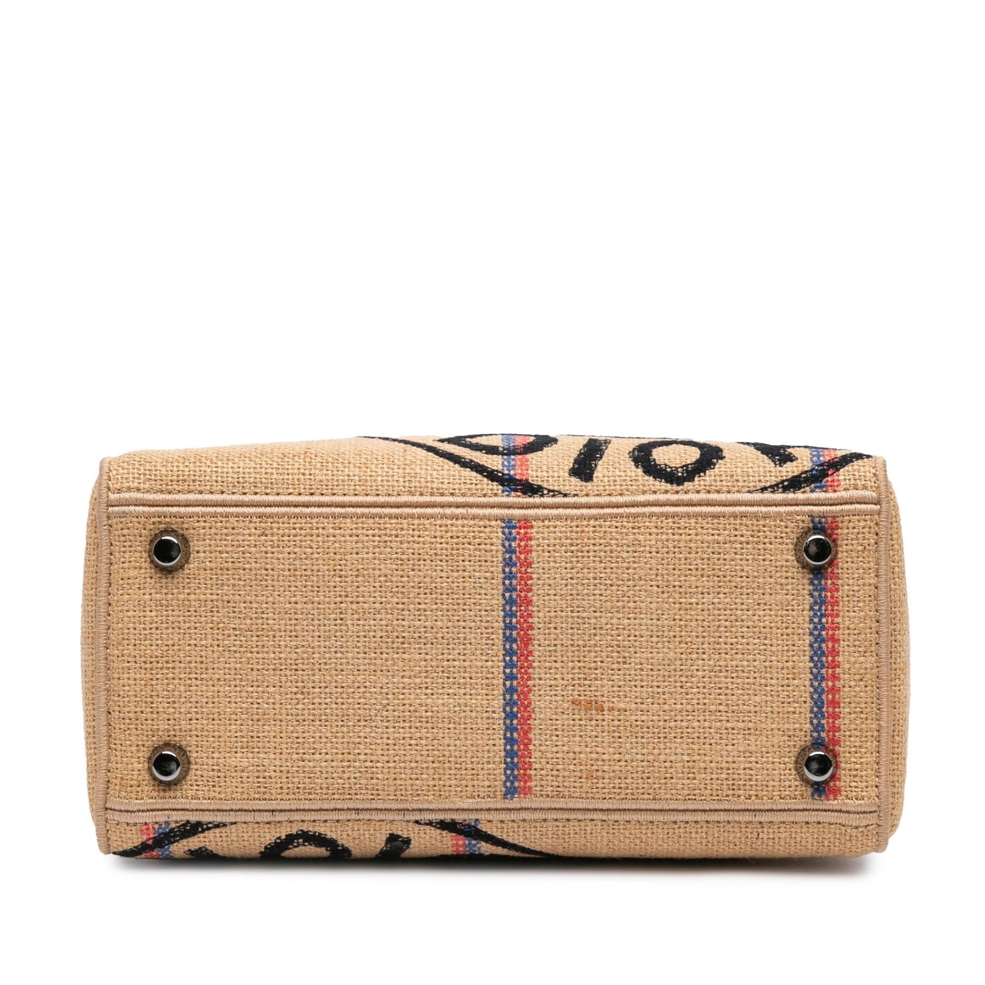 Dior Jute Lady Lite Satchel Bag Canvas Medium Embroidered