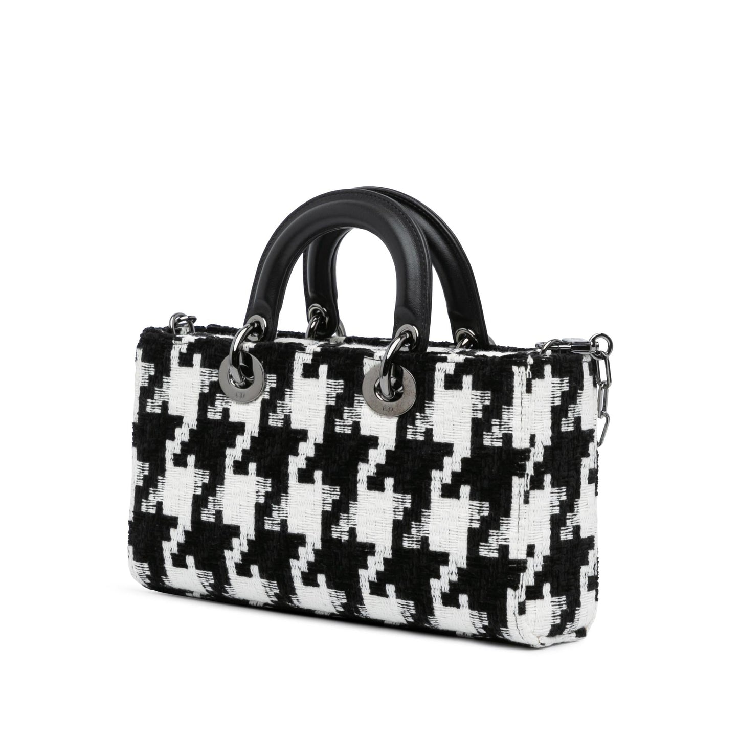 Dior Macro Houndstooth Lady Joy Satchel Bag Canvas Medium