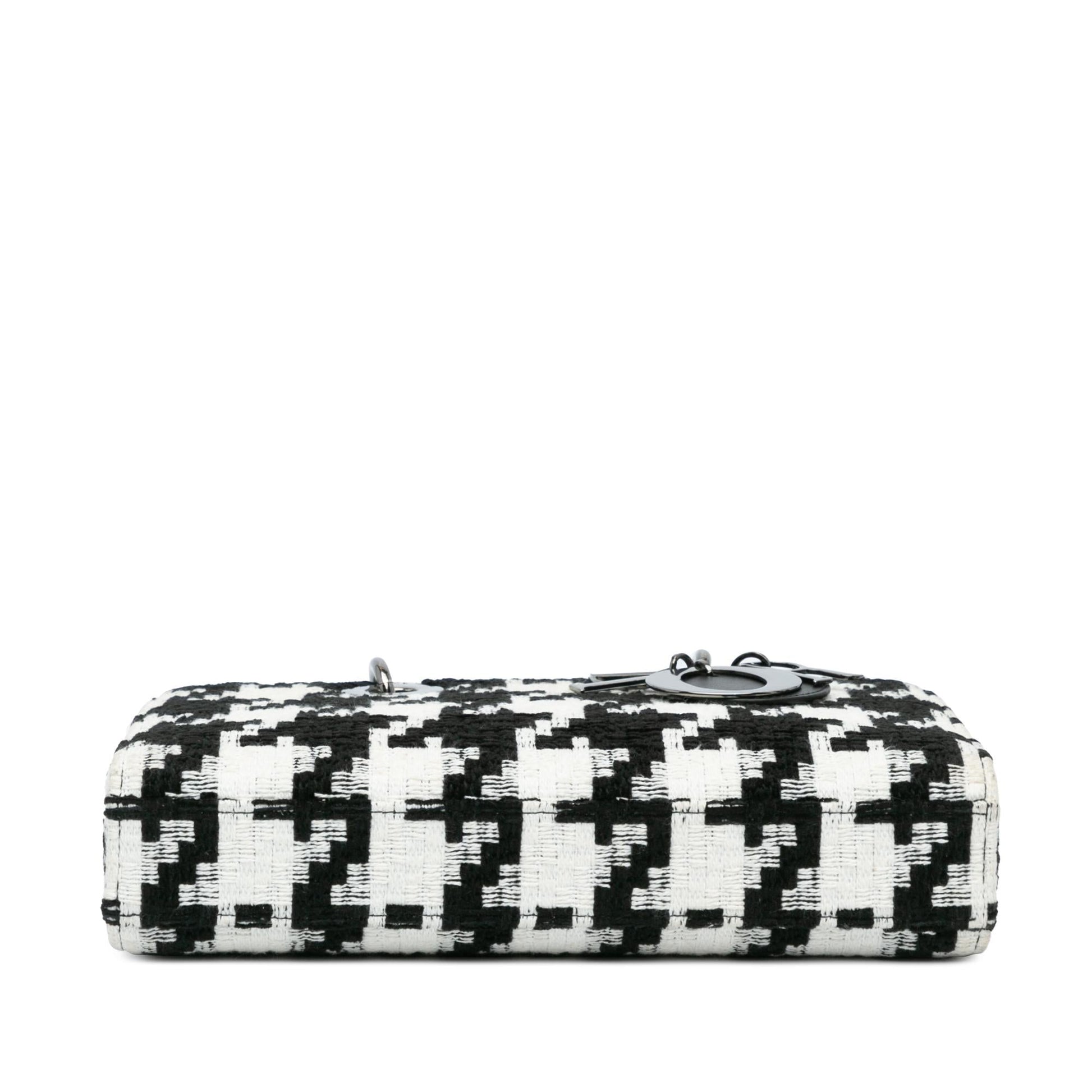 Dior Macro Houndstooth Lady Joy Satchel Bag Canvas Medium Joy Shg Edchuu