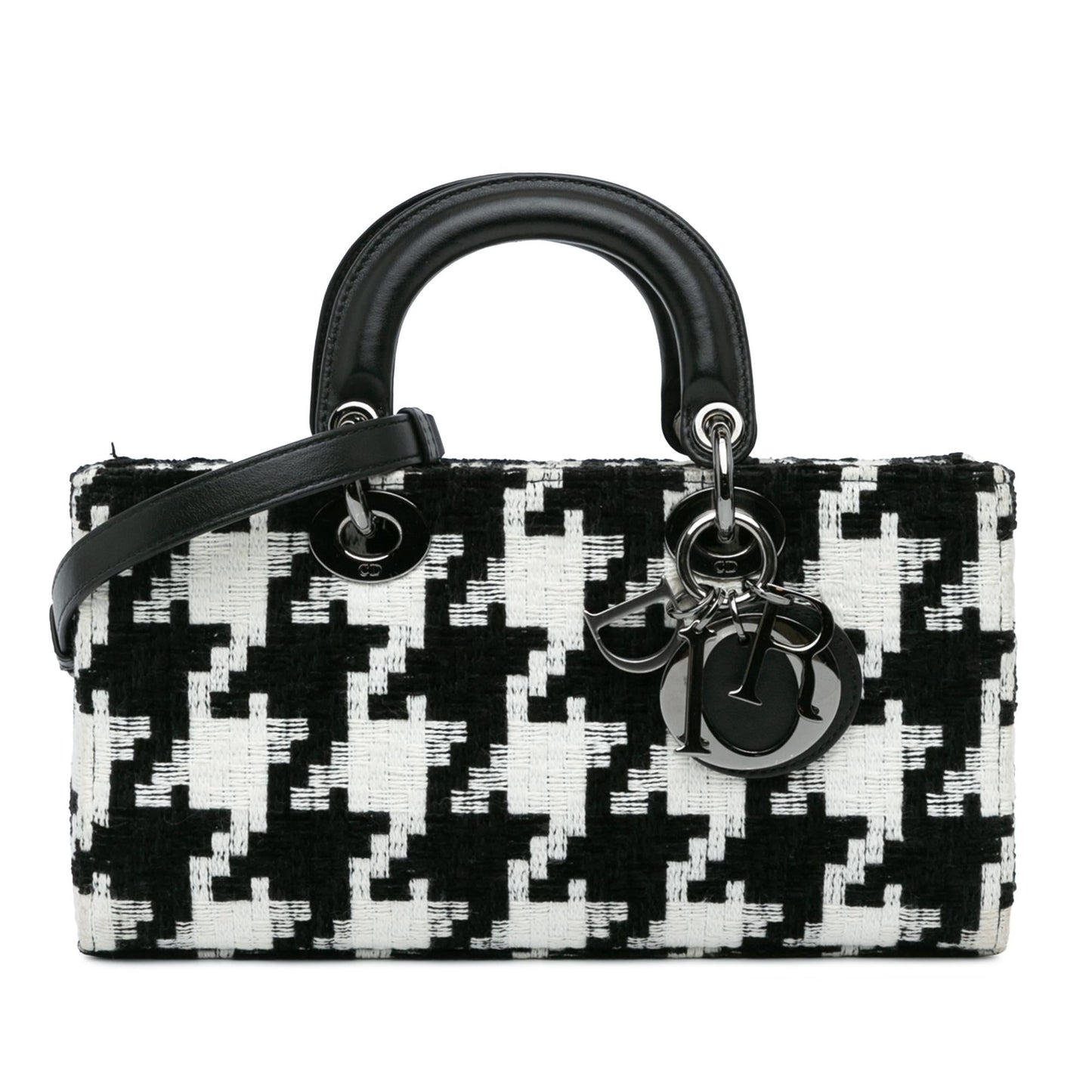 Dior Macro Houndstooth Lady Joy Satchel Bag Canvas Medium Joy Shg Edchuu