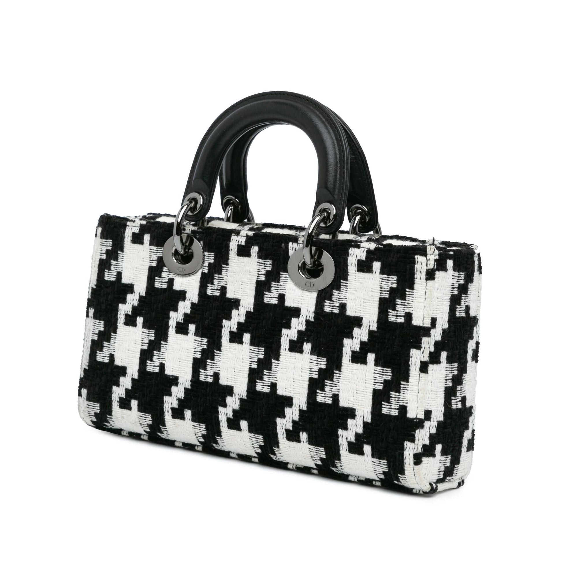 Dior Macro Houndstooth Lady Joy Satchel Bag Canvas Medium Joy Shg Edchuu