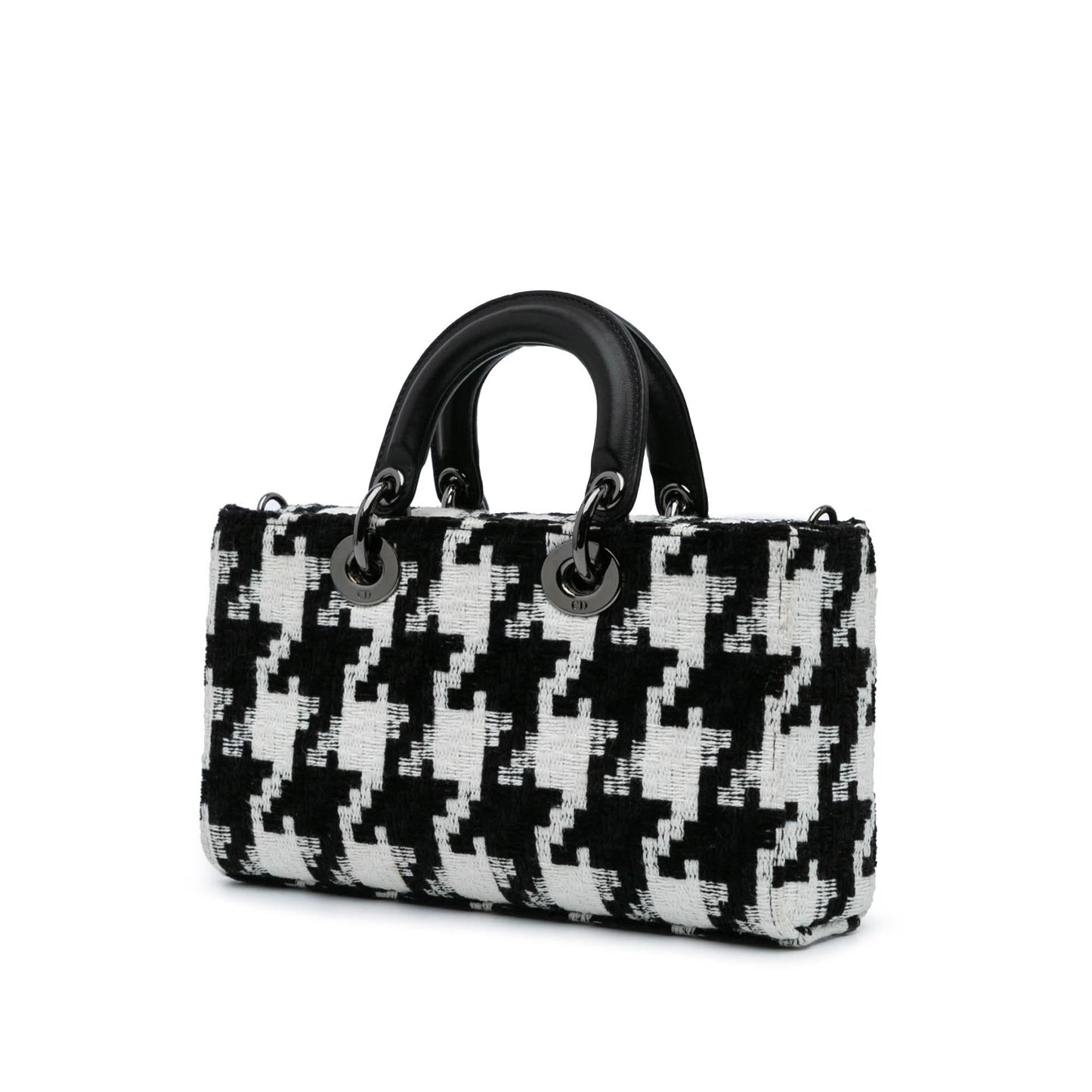Dior Macro Houndstooth Lady Joy Satchel Bag Canvas Medium Lady D Joy