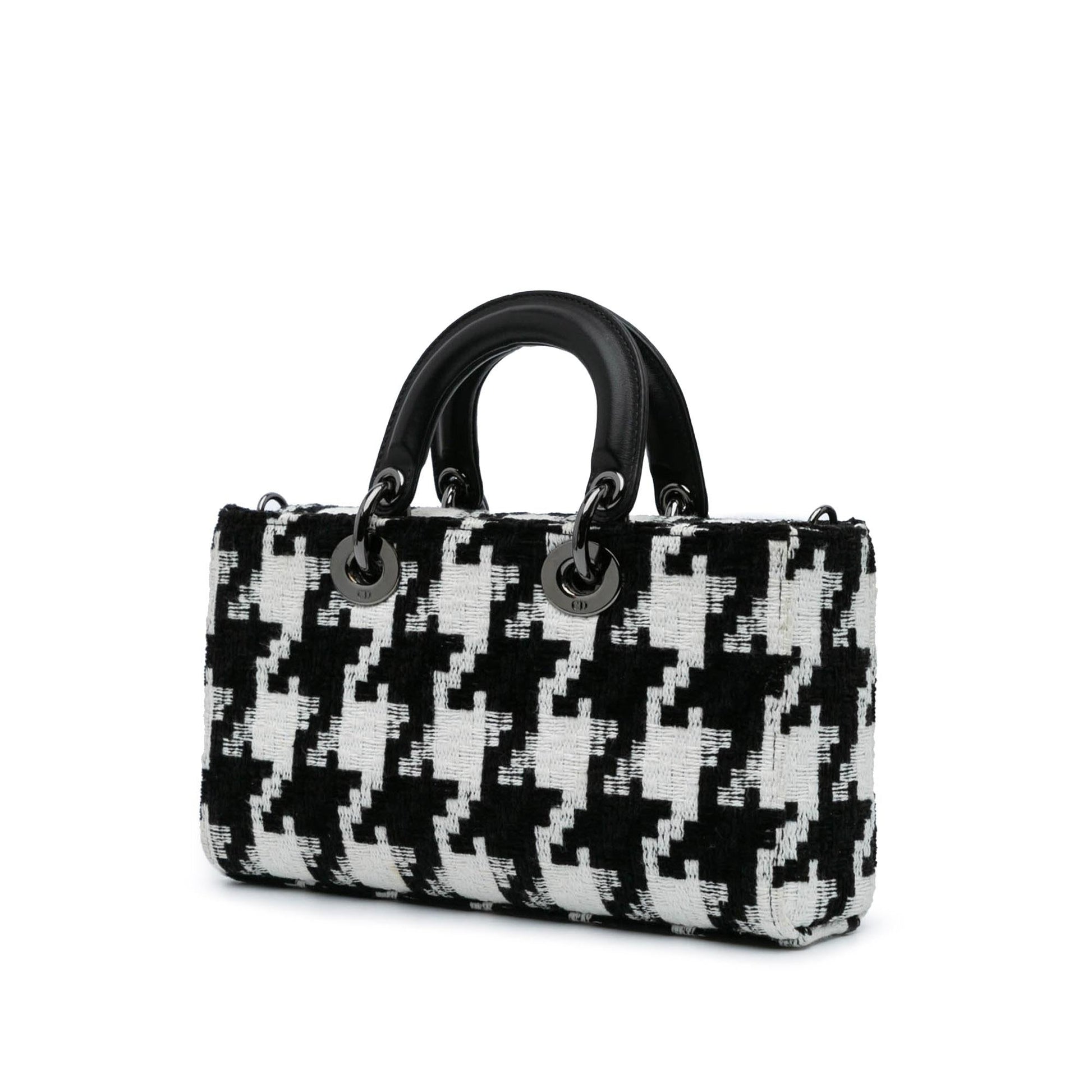 Dior Macro Houndstooth Lady Joy Satchel Bag Canvas Medium Lady D Joy