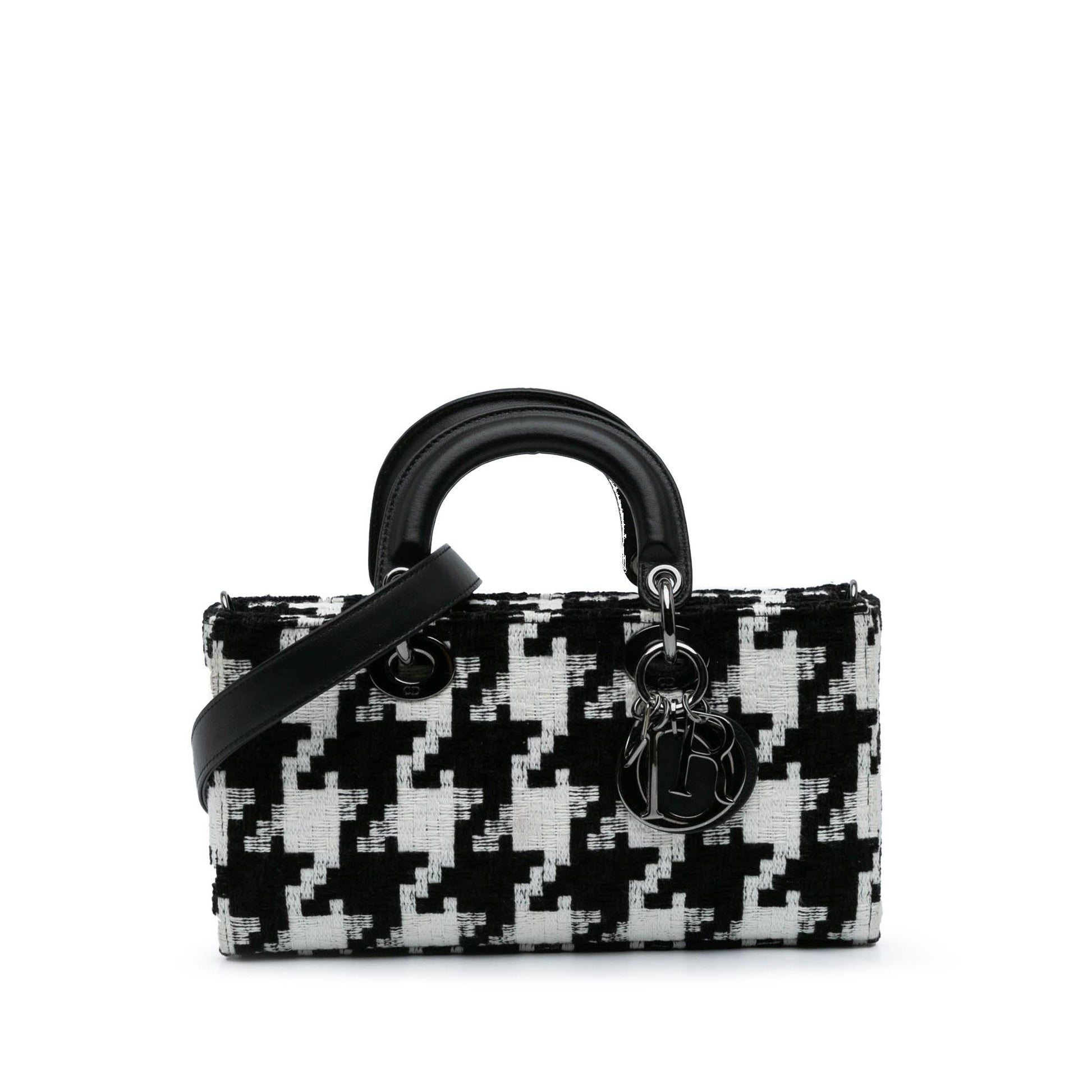 Dior Macro Houndstooth Lady Joy Satchel Bag Canvas Medium D Joy 1
