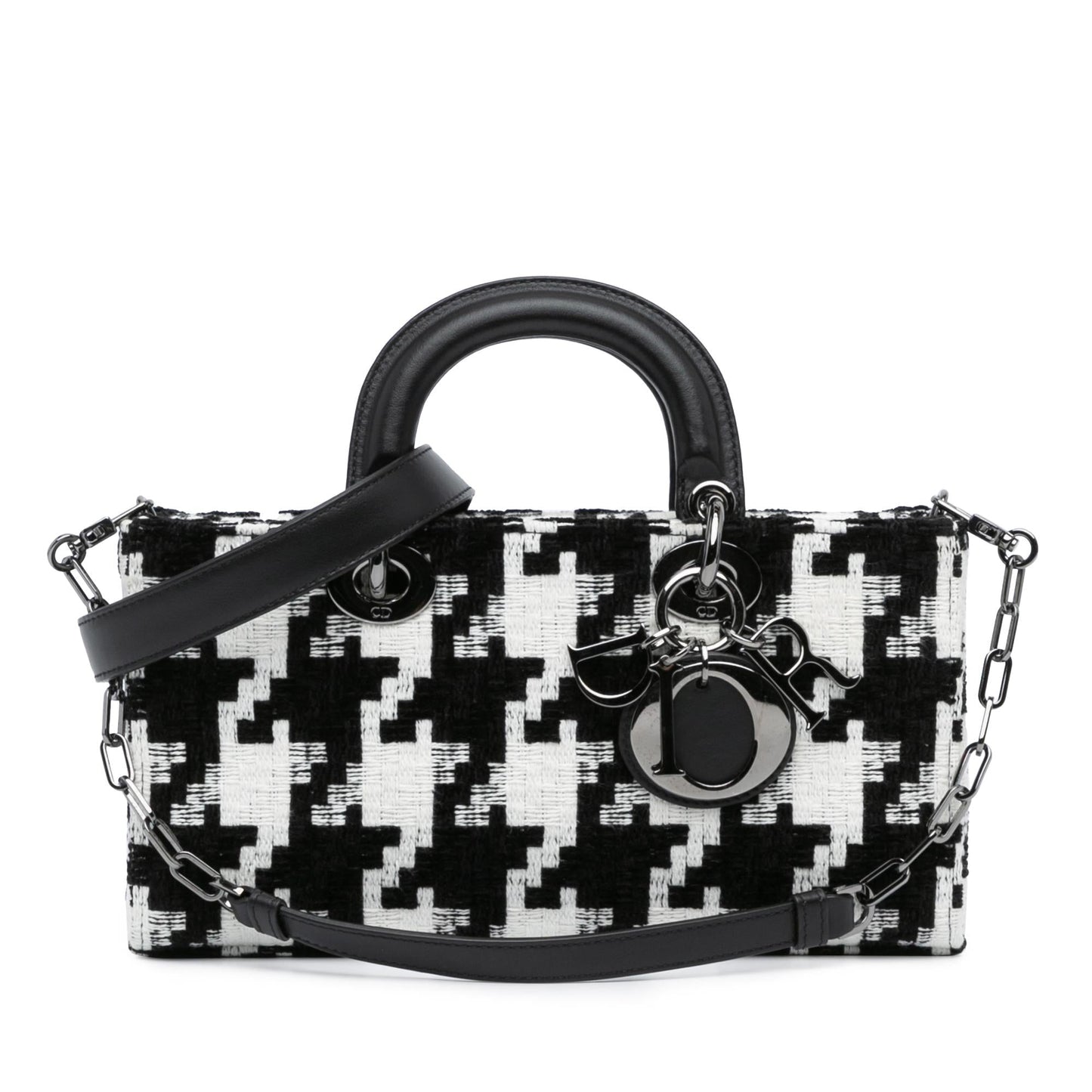 Dior Macro Houndstooth Lady Joy Satchel Bag Canvas Medium D Joy 2