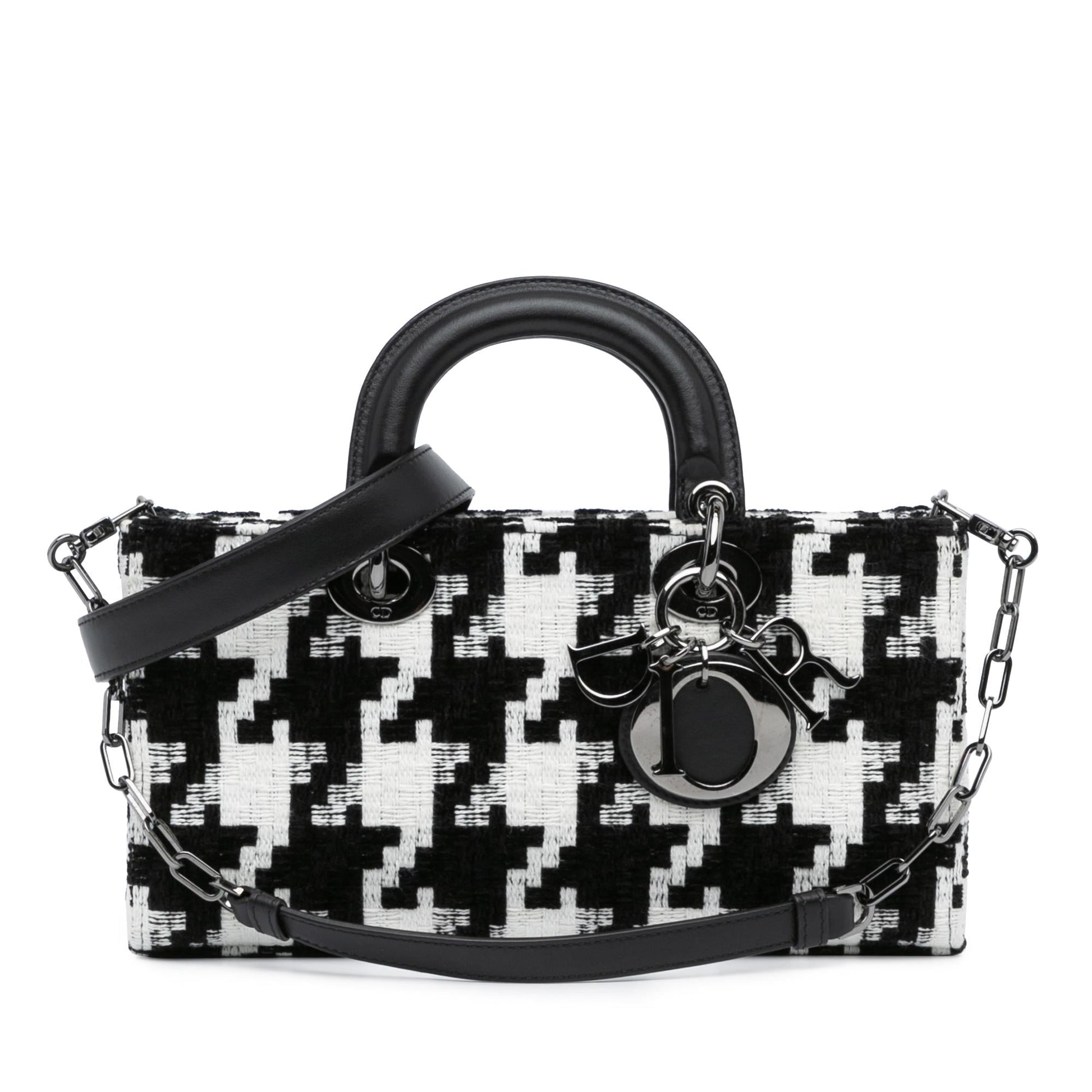 Dior Macro Houndstooth Lady Joy Satchel Bag Canvas Medium D Joy 2