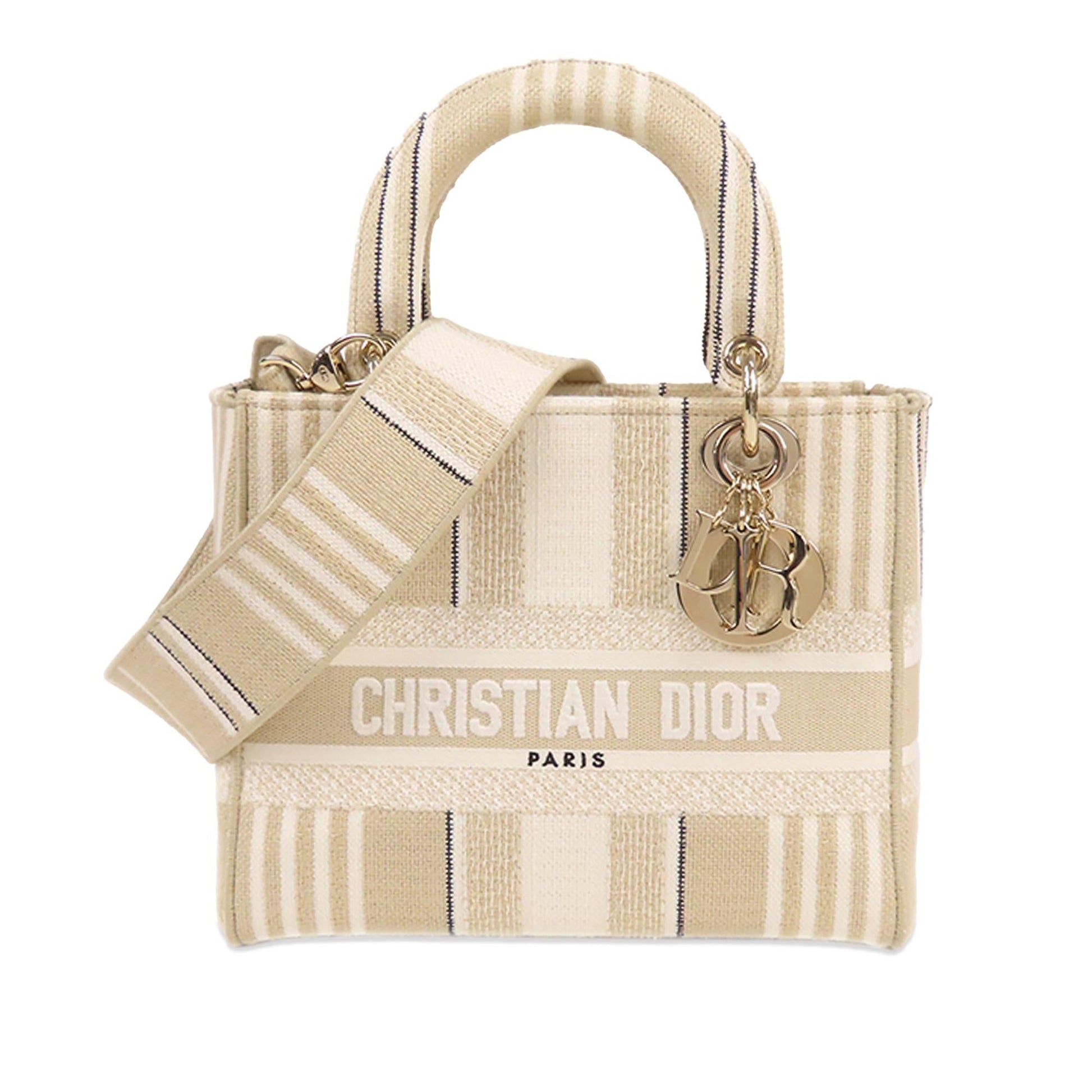 Dior Striped Lady Lite Shg U2Rp87 Satchel Bag Canvas Medium