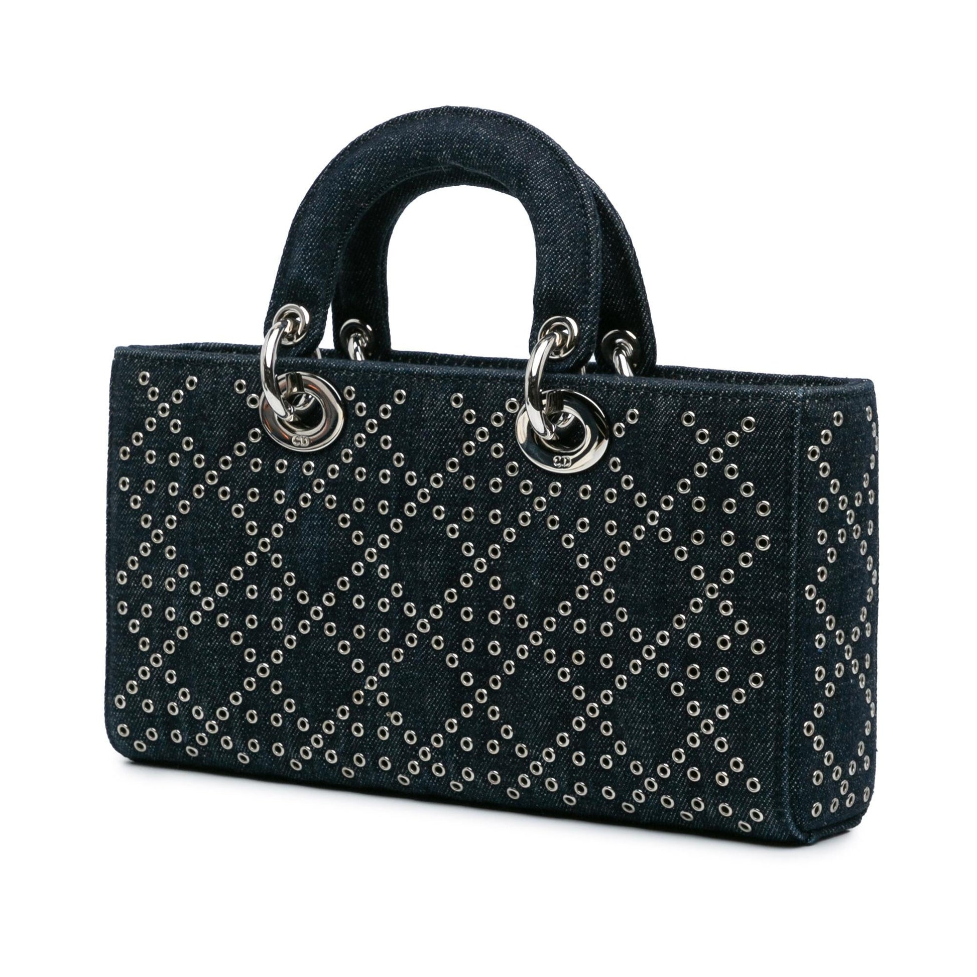 Dior Cannage Eyelet Lady Joy Satchel Bag Denim Medium