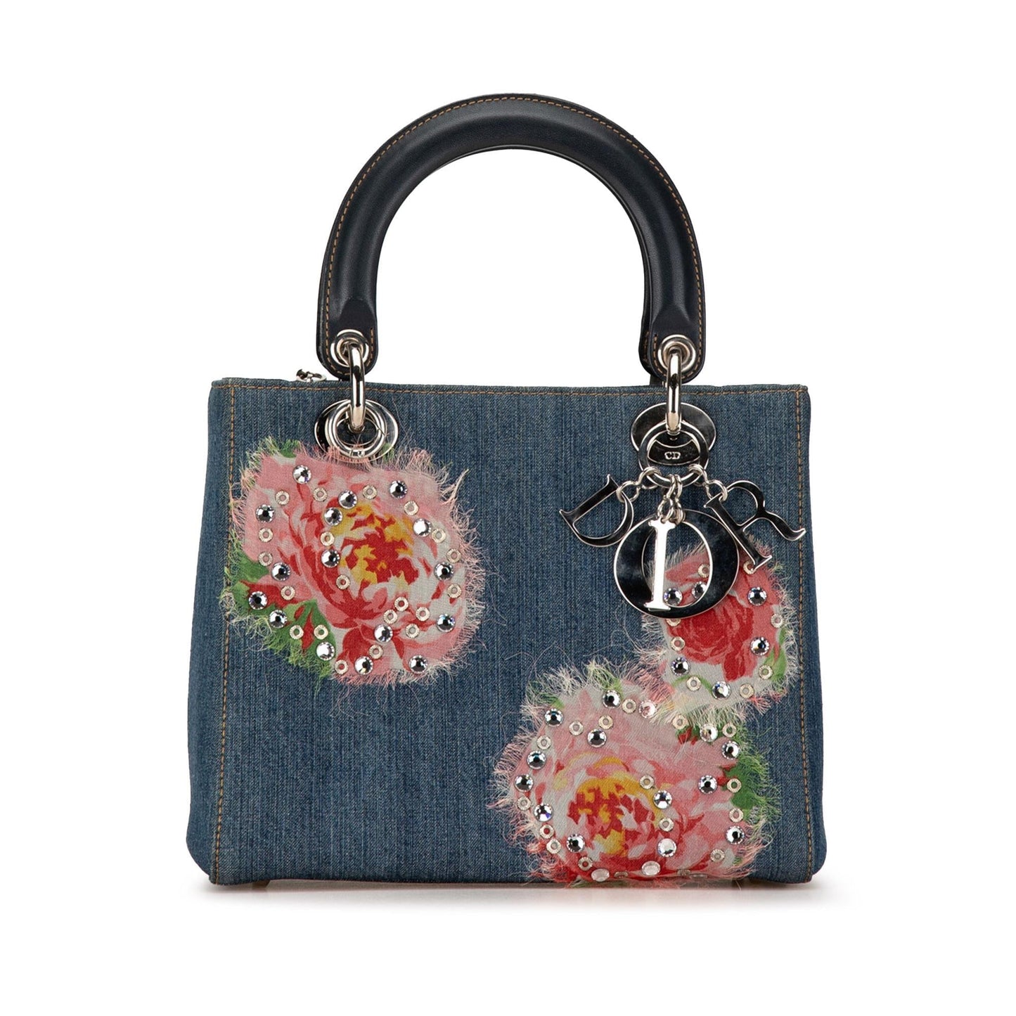 Dior Floral Embellished Lady Shg 9X1Q2J Satchel Bag Denim Medium