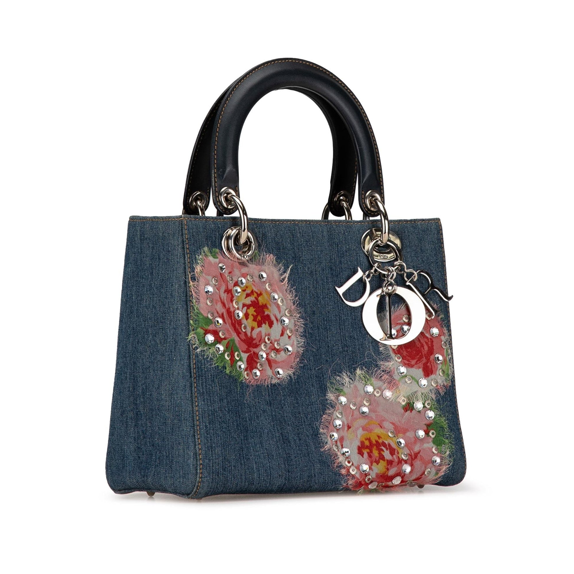 Dior Floral Embellished Lady Shg 9X1Q2J Satchel Bag Denim Medium