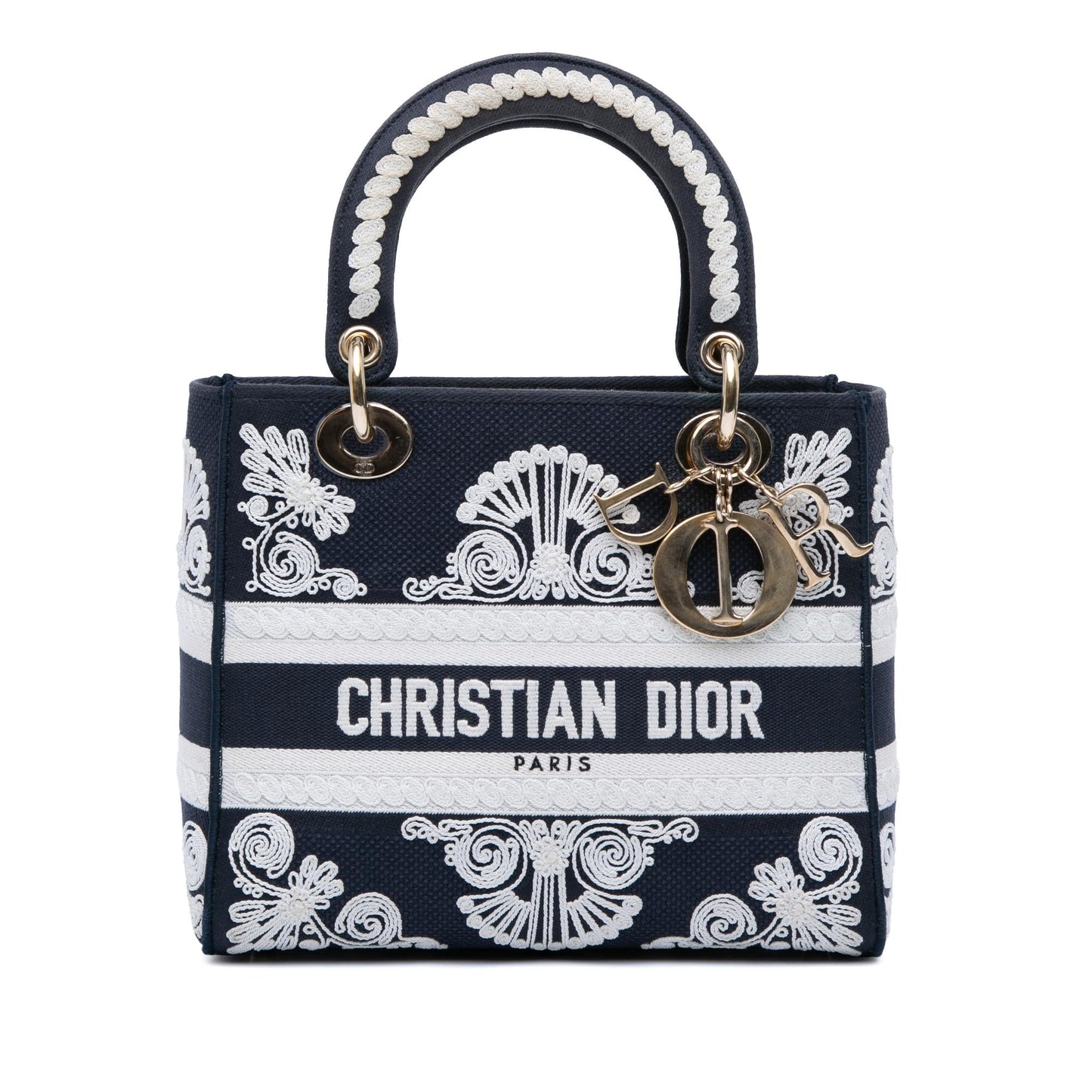 Dior Cornely Lady Lite Satchel Bag Canvas Medium Embroidered