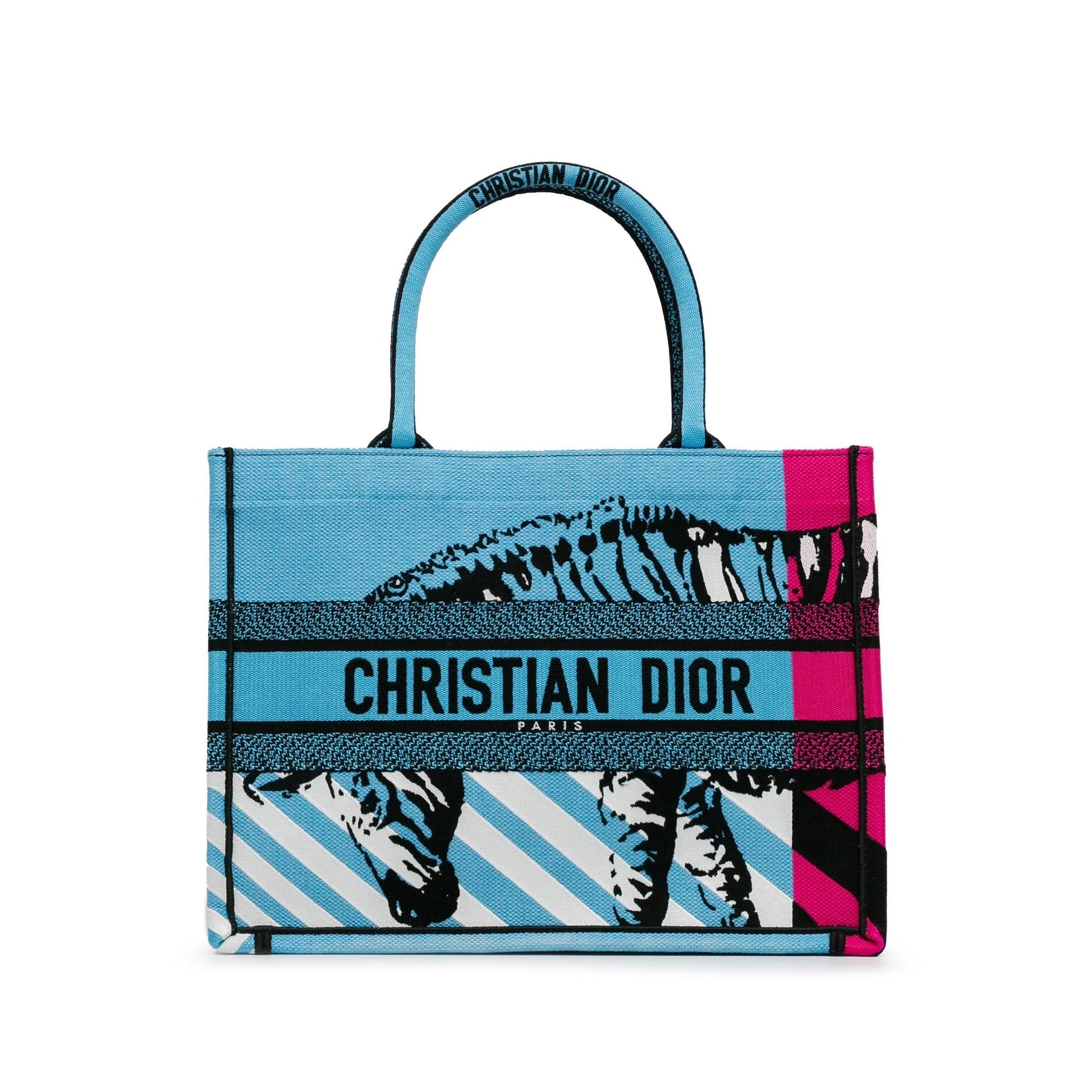 Dior Zebra Jungle Pop Book Tote Canvas Medium Embroidered Tote Bag
