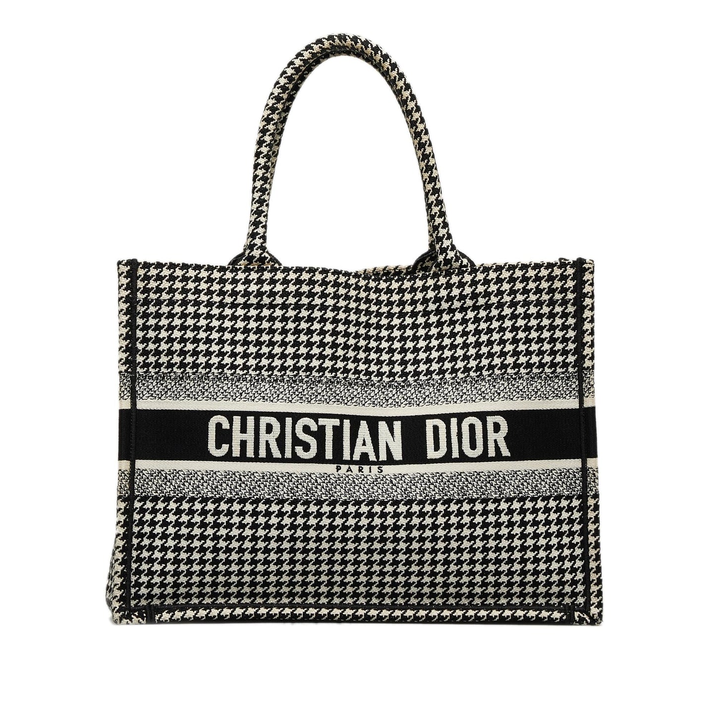 Dior Houndstooth Book Tote Shg Aoruvr Medium Embroidered Tote Bag