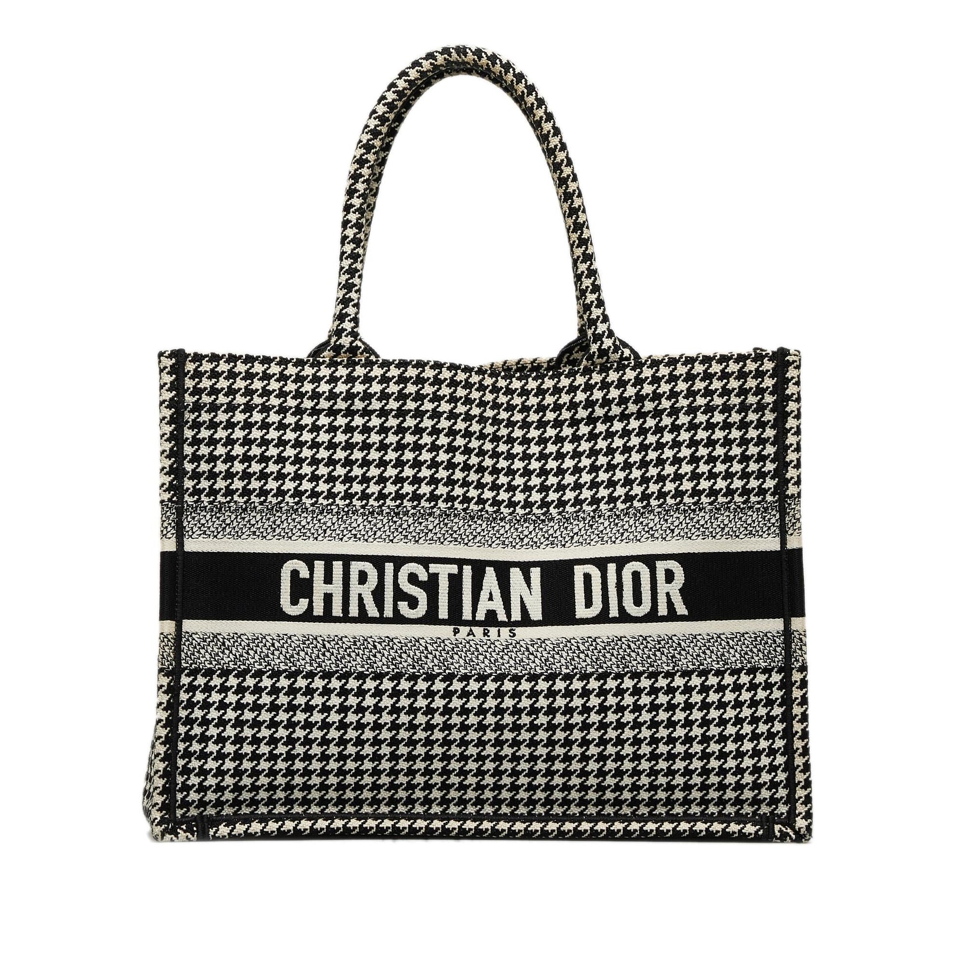 Dior Houndstooth Book Tote Shg Aoruvr Medium Embroidered Tote Bag