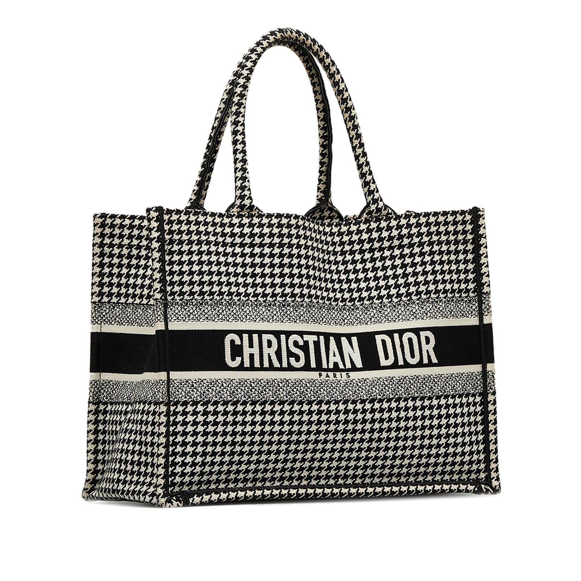 Dior Houndstooth Book Tote Shg Aoruvr Medium Embroidered Tote Bag