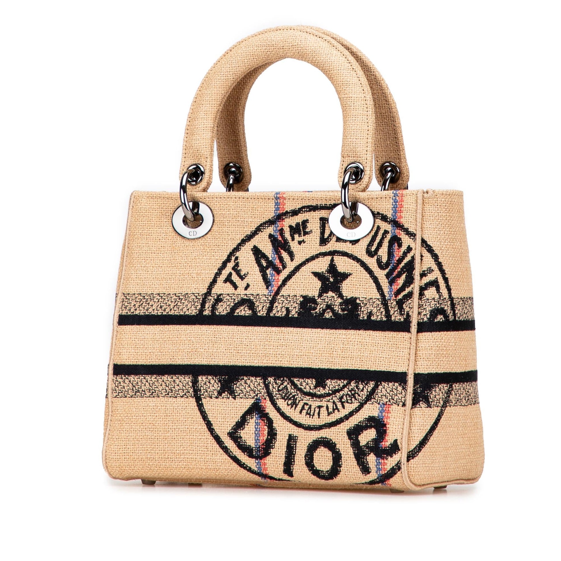 Dior Jute Lady Lite Satchel Bag Medium Embroidered