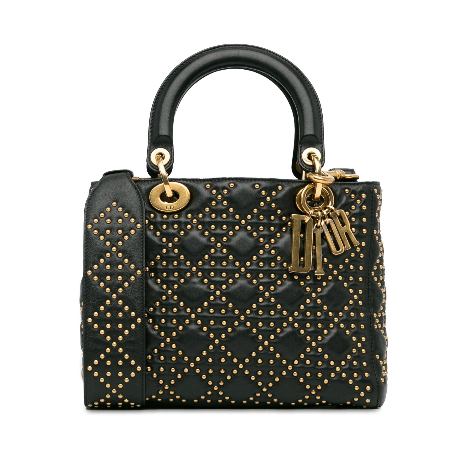Dior Cannage Studded Supple Lady Shg 7Ohnyd Satchel Bag Lambskin Medium