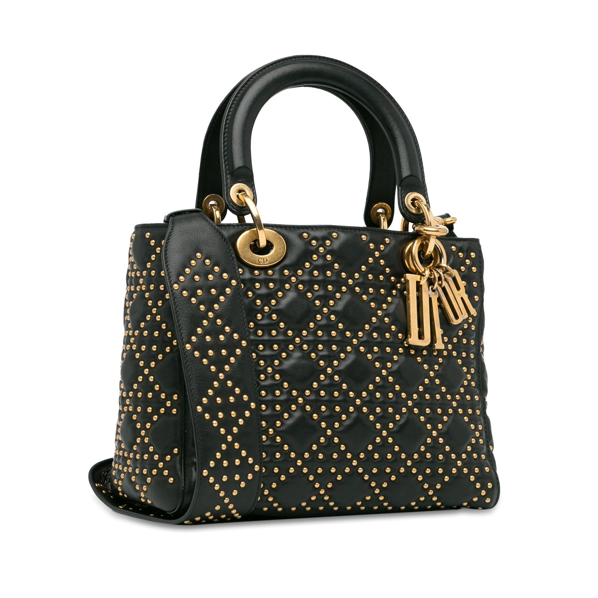 Dior Cannage Studded Supple Lady Shg 7Ohnyd Satchel Bag Lambskin Medium