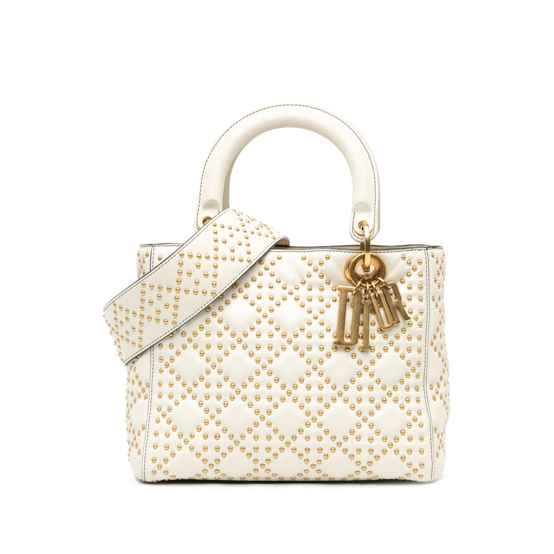 Dior Cannage Studded Supple Lady Shg Hub9Md Satchel Bag Lambskin Medium