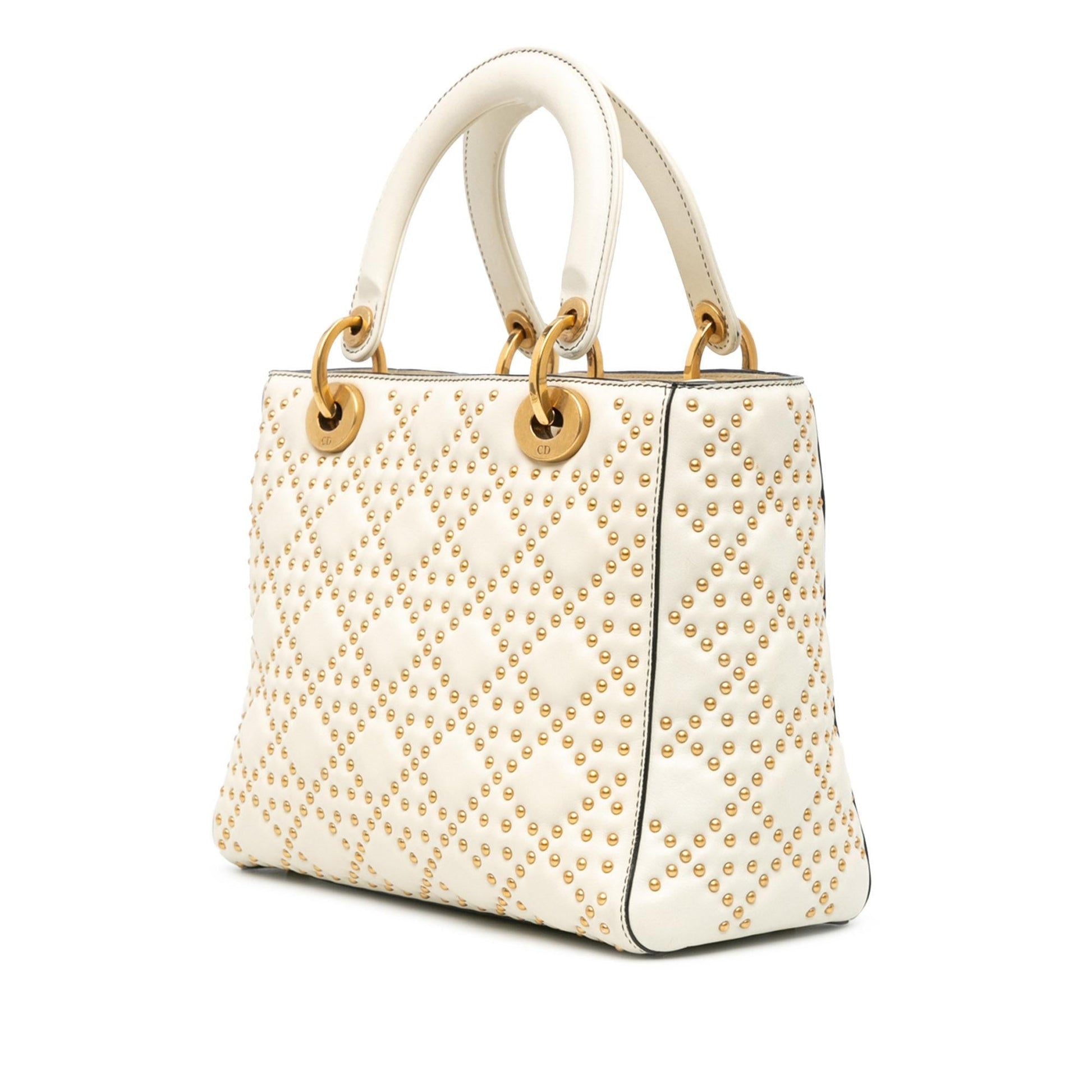 Dior Cannage Studded Supple Lady Shg Hub9Md Satchel Bag Lambskin Medium