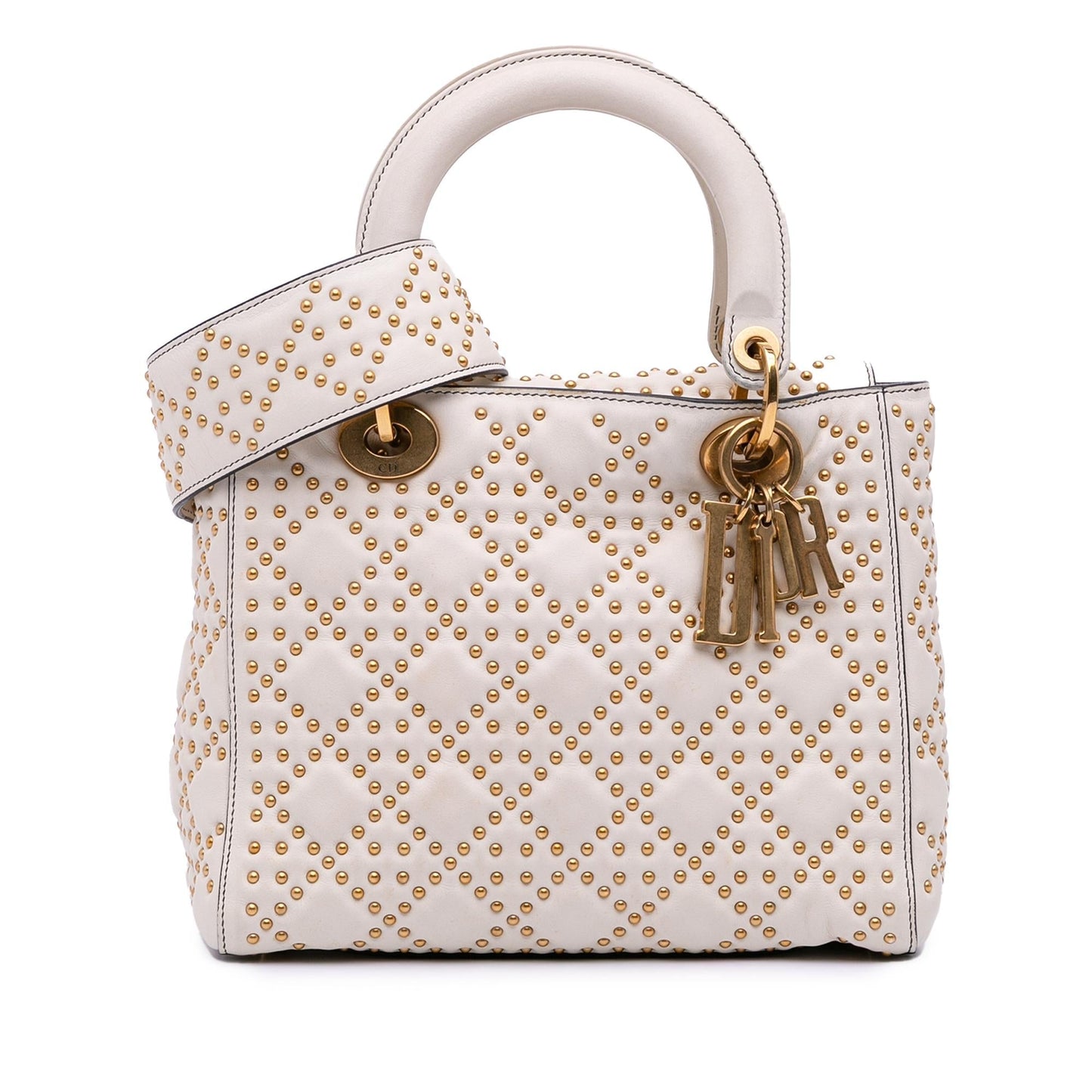 Dior Cannage Studded Supple Lady Satchel Bag Lambskin Medium