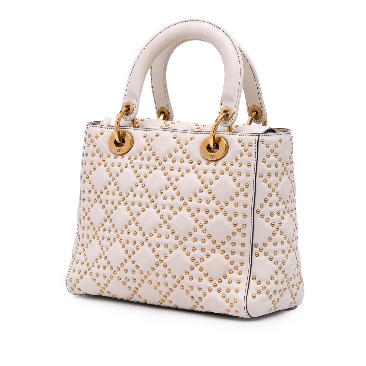 Dior Cannage Studded Supple Lady Satchel Bag Lambskin Medium