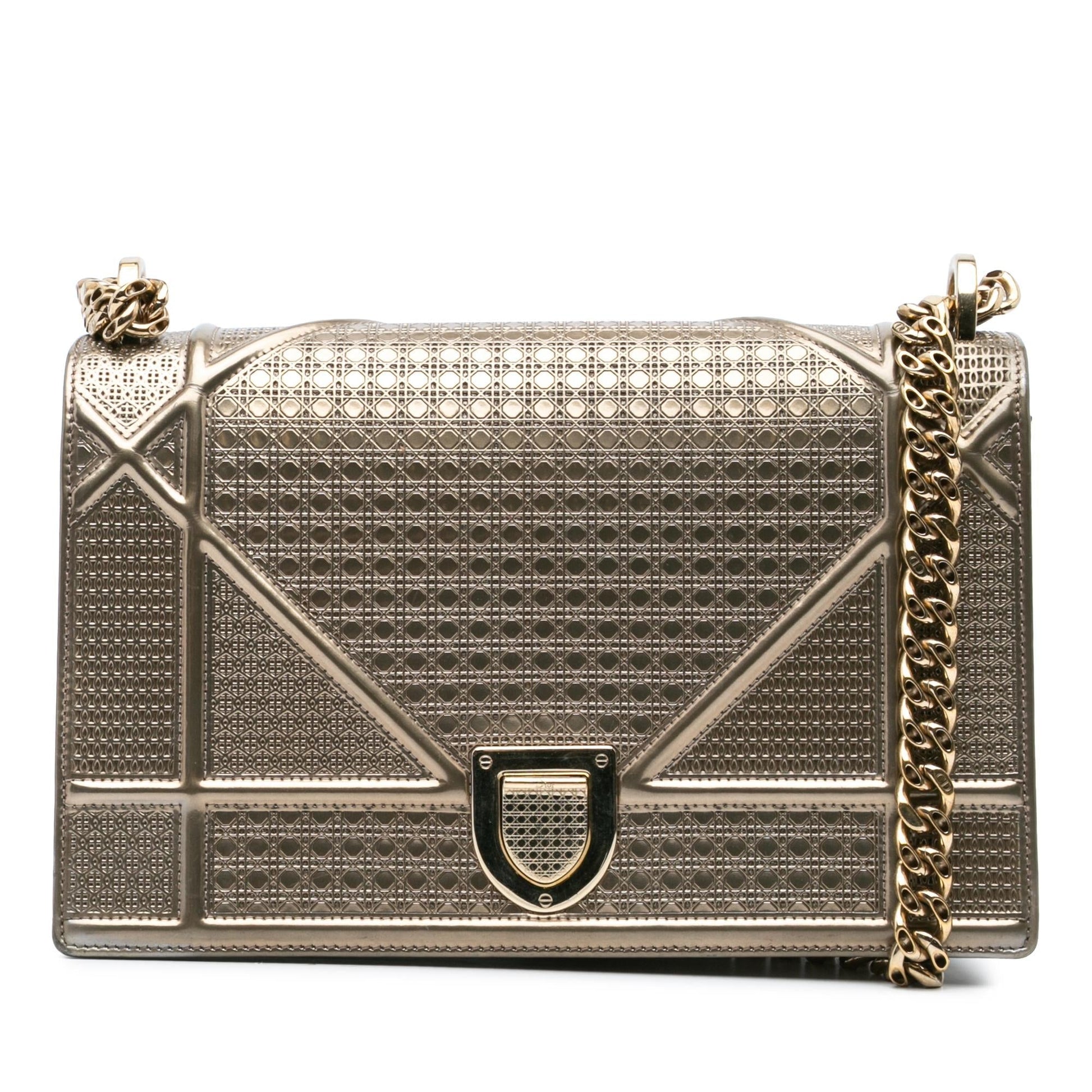 Dior Metallic Microcannage ama Crossbody Bag Patent Medium Flap