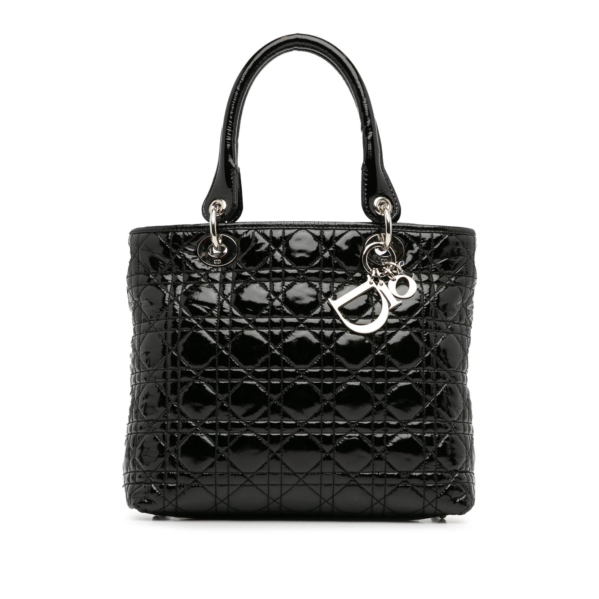 Dior Cannage Lady Soft Shopping Tote Shg L67Puf Patent Medium Tote Bag
