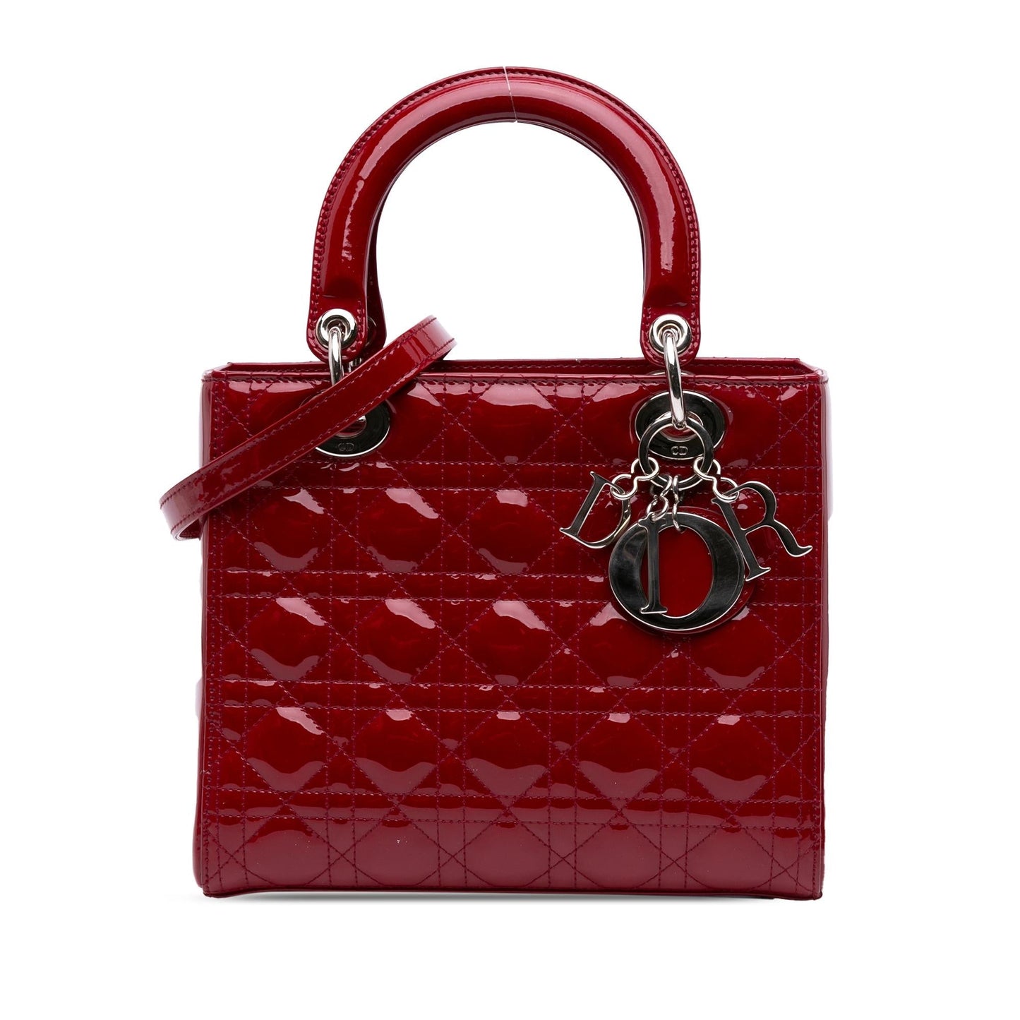 Dior Cannage Lady Satchel Bag Patent Medium Lady Dior 10