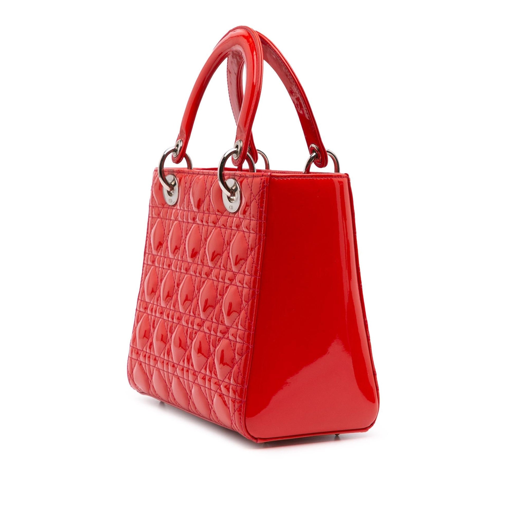 Dior Cannage Lady Satchel Bag Patent Medium Lady Dior 6