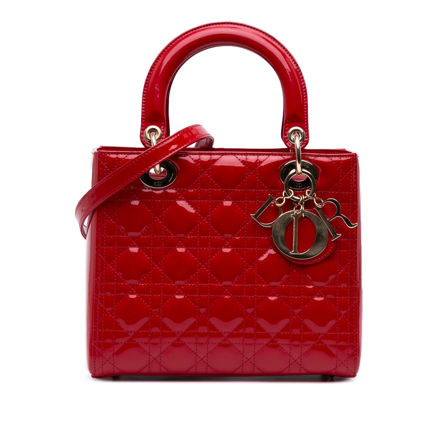 Dior Cannage Lady Satchel Bag Patent Medium Lady Dior 19