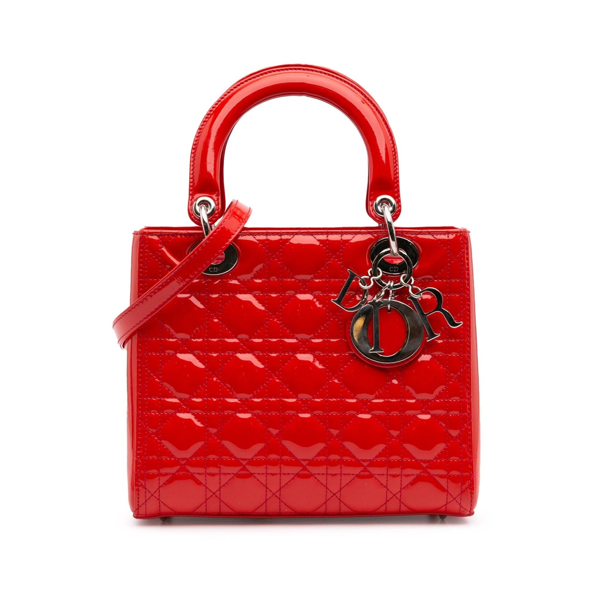 Dior Cannage Lady Satchel Bag Patent Medium Lady Dior 23