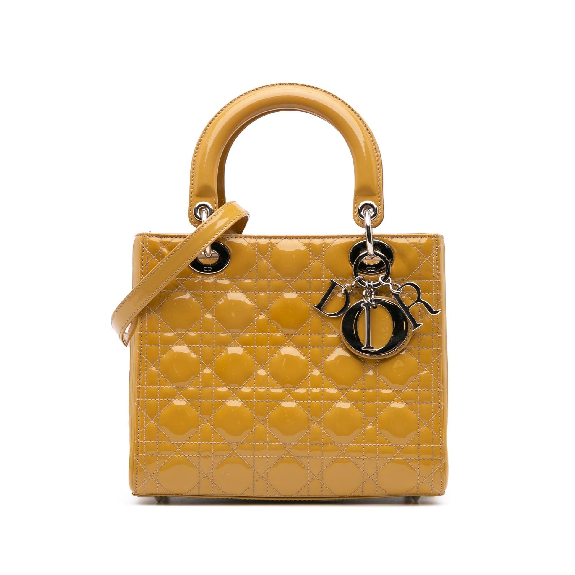 Dior Cannage Lady Satchel Bag Patent Medium Lady Dior 22