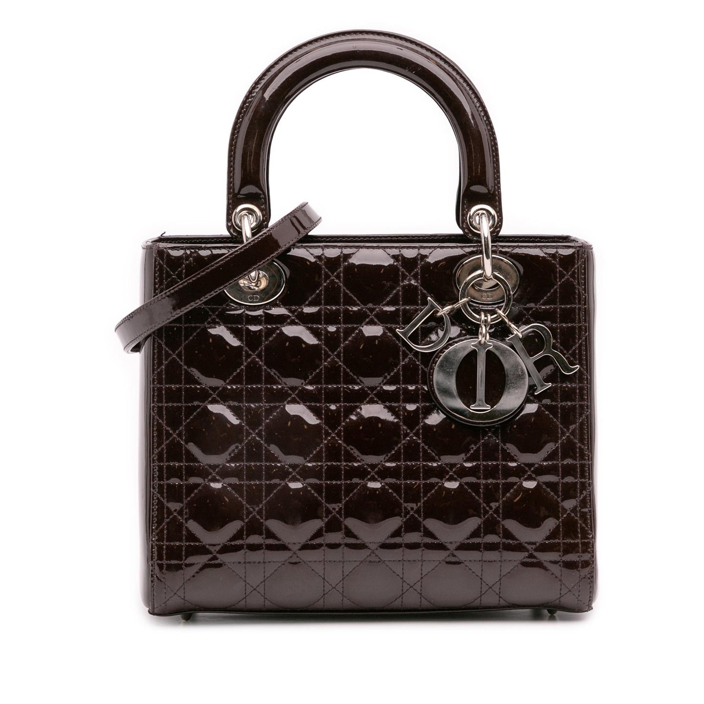 Dior Cannage Lady Satchel Bag Patent Medium Lady Dior 32