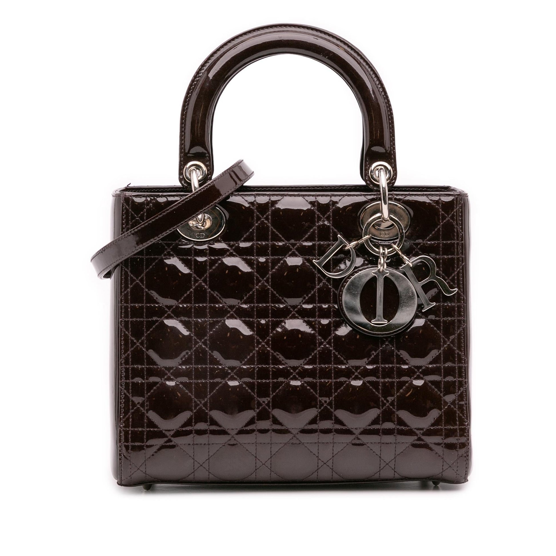 Dior Cannage Lady Satchel Bag Patent Medium Lady Dior 32