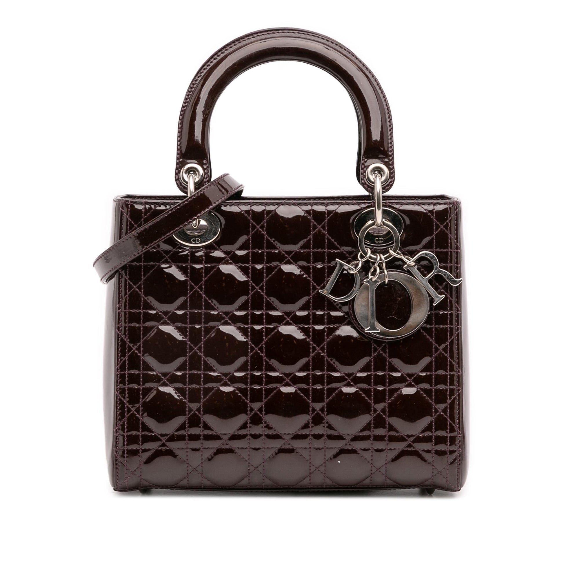 Dior Cannage Lady Satchel Bag Patent Medium Lady Dior 33