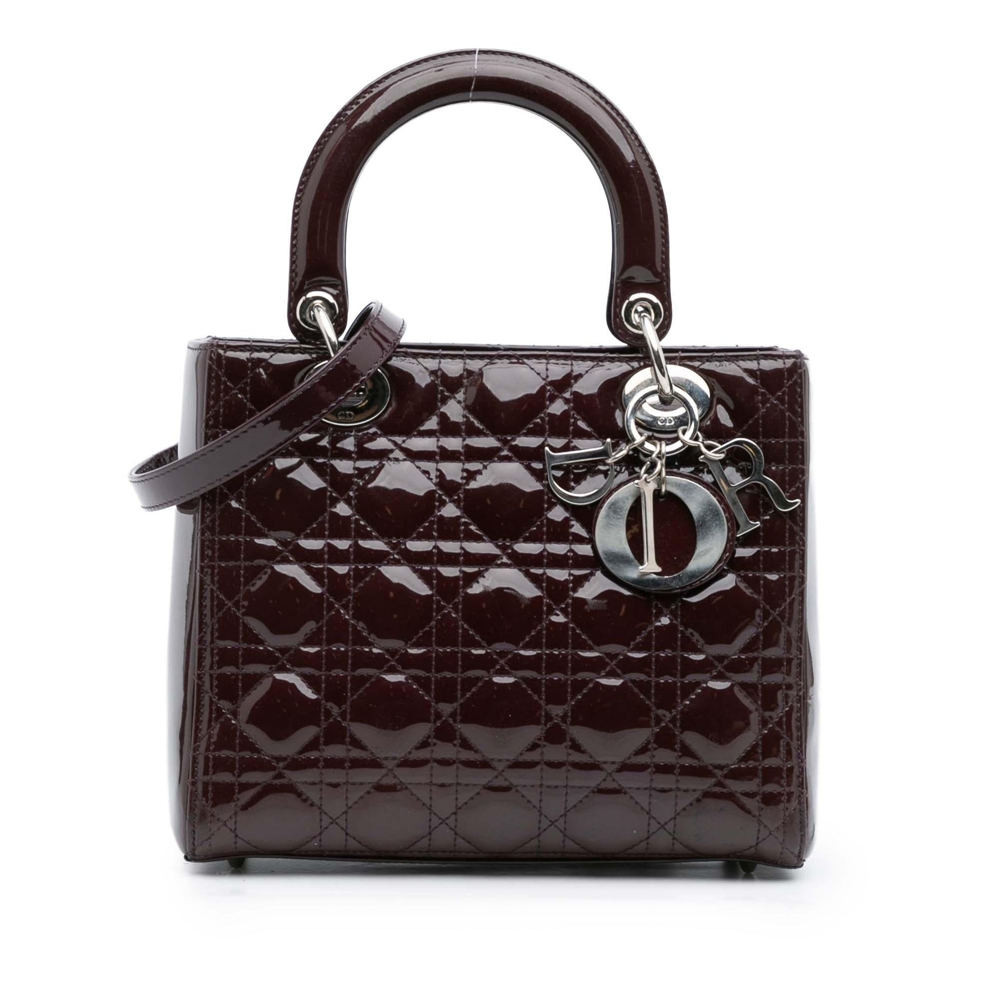 Dior Cannage Lady Satchel Bag Patent Medium Lady Dior 35