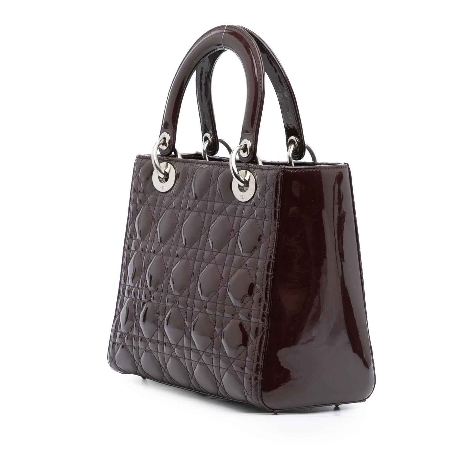Dior Cannage Lady Satchel Bag Patent Medium Lady Dior 35